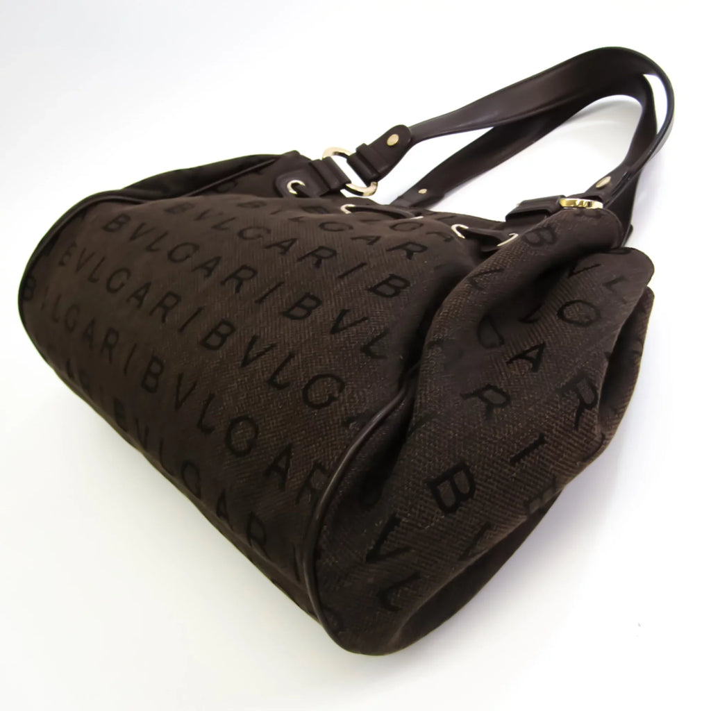 Logomania Women's Bvlgari Canvas Pre-Owned Handbag,Tote (Good) Brown Bag