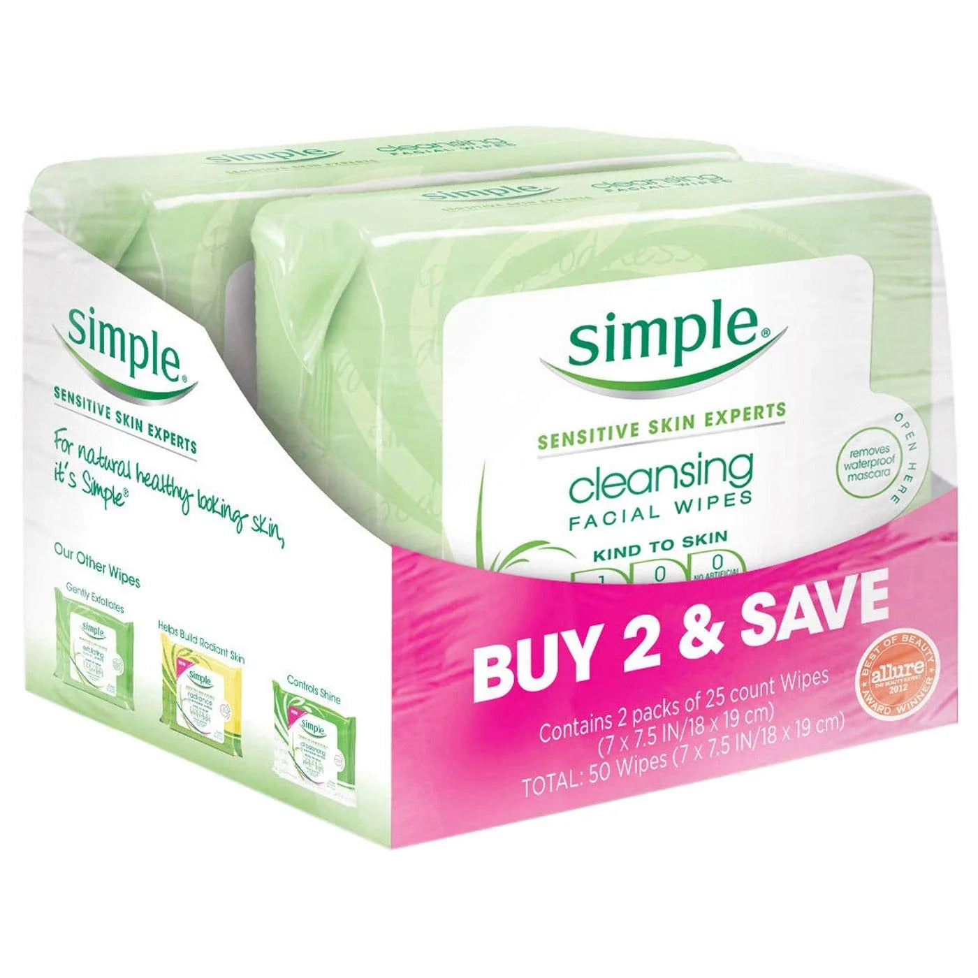 6 Wipes (Boxed 25 X Cleansing Wipes Packs 150 Facial Total Wipes) Simple
