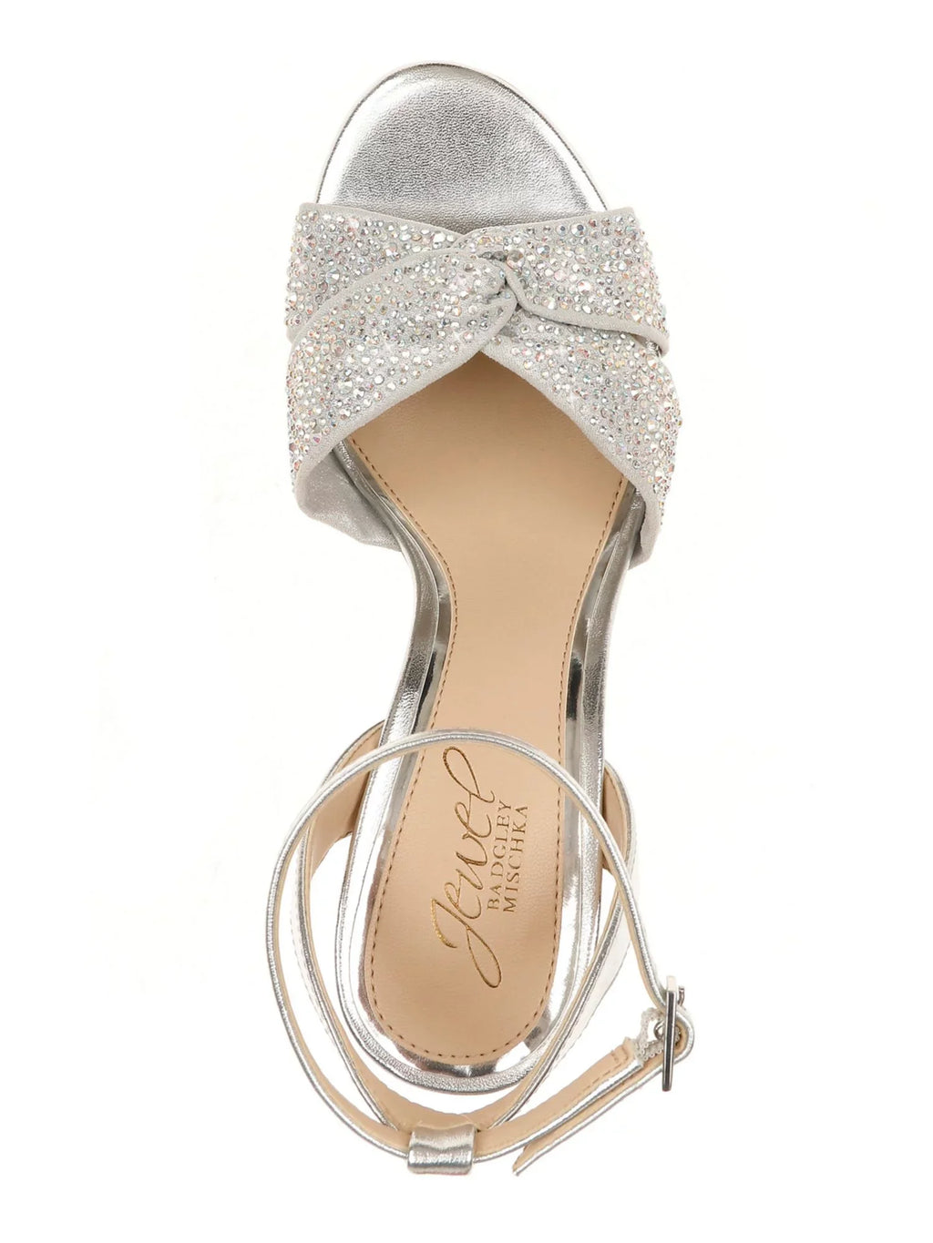 Strap Strap Toe Round M Dress Ankle MISCHKA BADGLEY Buckle Heel Block Nicoline Rhinestone Adjustable Metallic Sandal Womens Heeled Twisted Padded JEWEL 7.5 Silver Strap