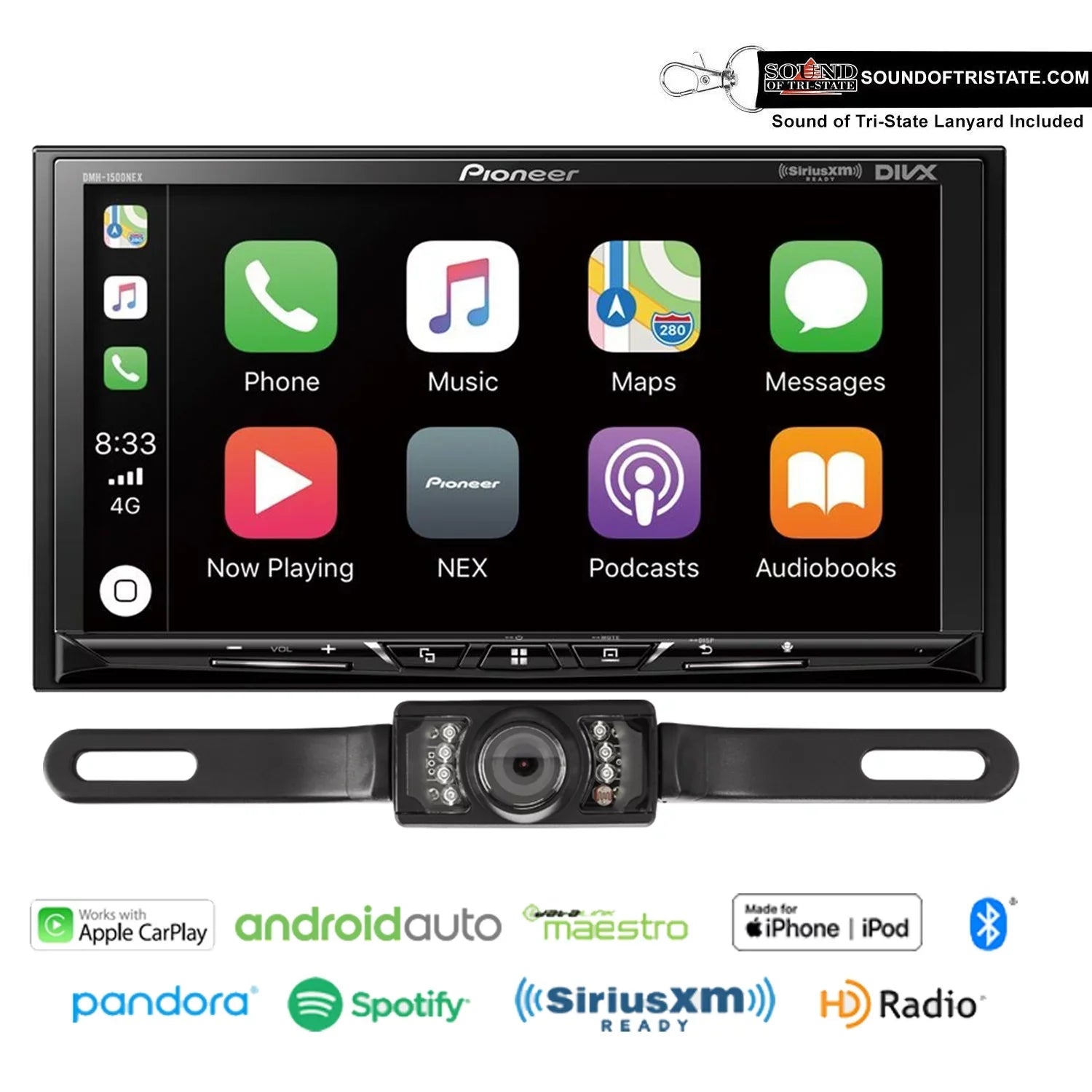 Plate Pioneer Media 7" Backup Digital DMH-1500NEX Camera with Receiver License