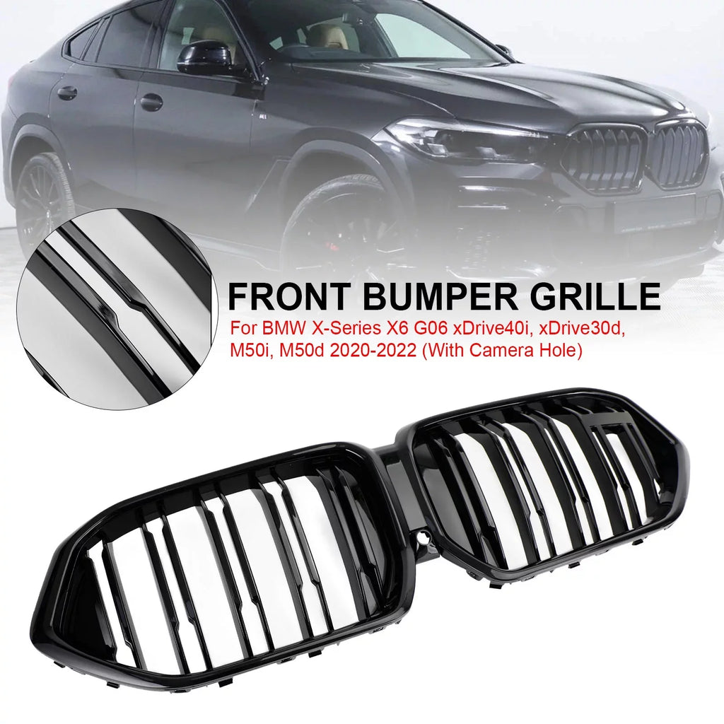 2020-2022 Black W/Camera Hole Front for BMW Grille M50i X6 Fit Grill G06 Bumper
