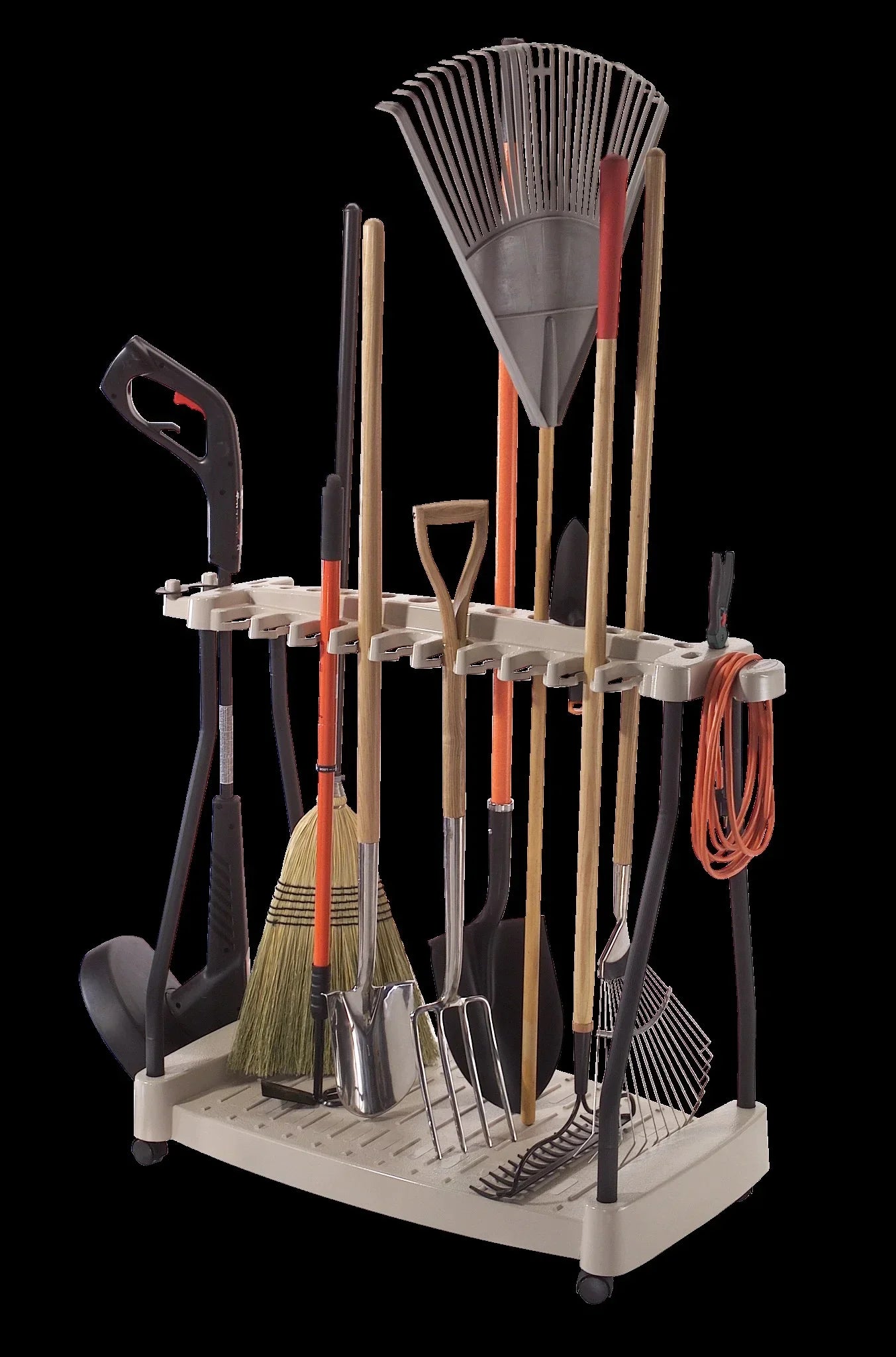 Light 30 Tool Garden Wheels Storage with Lawn and Rack for Taupe Steel Tools, Suncast