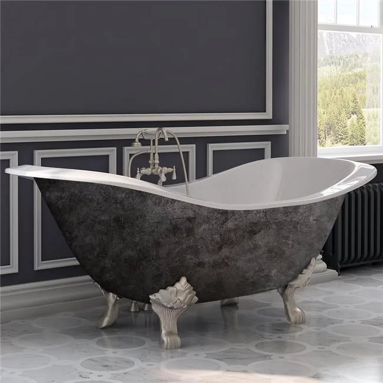 Double Scorched in. Mount Slipper Plumbing Lions Paw Nickel Iron Cast Cambridge Feet, 7 in. Platinum Deck 71 Faucet Holes Tub, Brushed