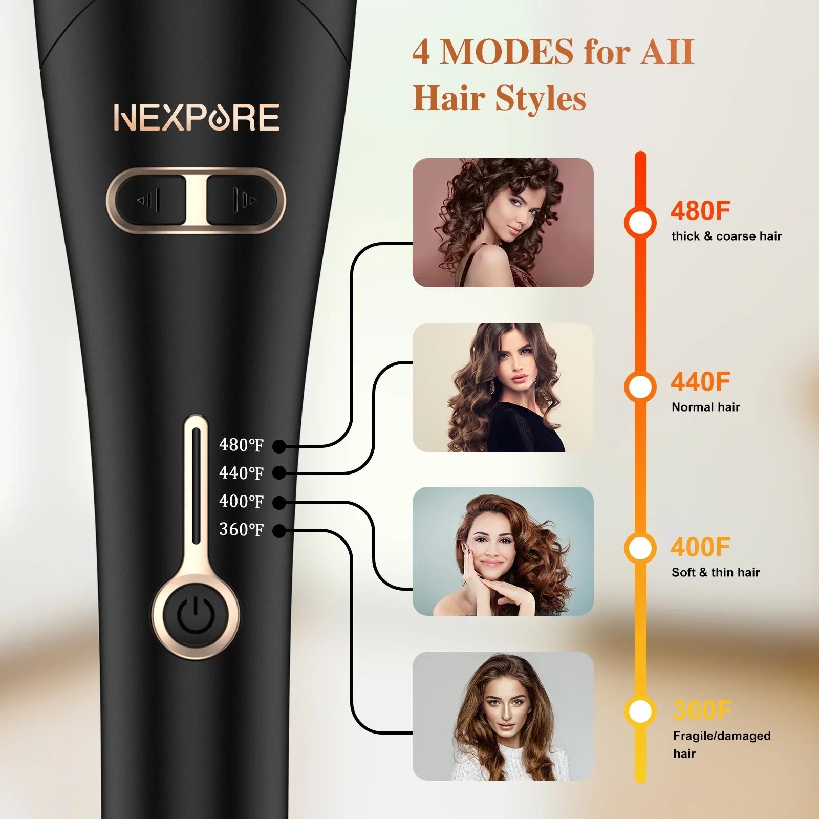 Temps,Salon Barrel 1" Curling Irons,Curling Rotating Iron Hair,Gold Large with NEXPURE Professional & Curl 4