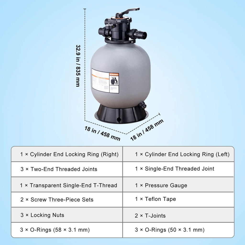 BENTISM Valve 7-Way Swimming Sand Sand 19" Above Inground Pool with Filter Filter