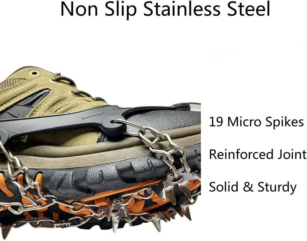 Boots Spikes Non Ice Steel Shoes, and Traction Slip Walking Cleats Crampons & Chains Micro Ice Walk Climbing, Fishing, Ice Hiking, for Shoe Snow Hiking Grips, Boot Stainless for