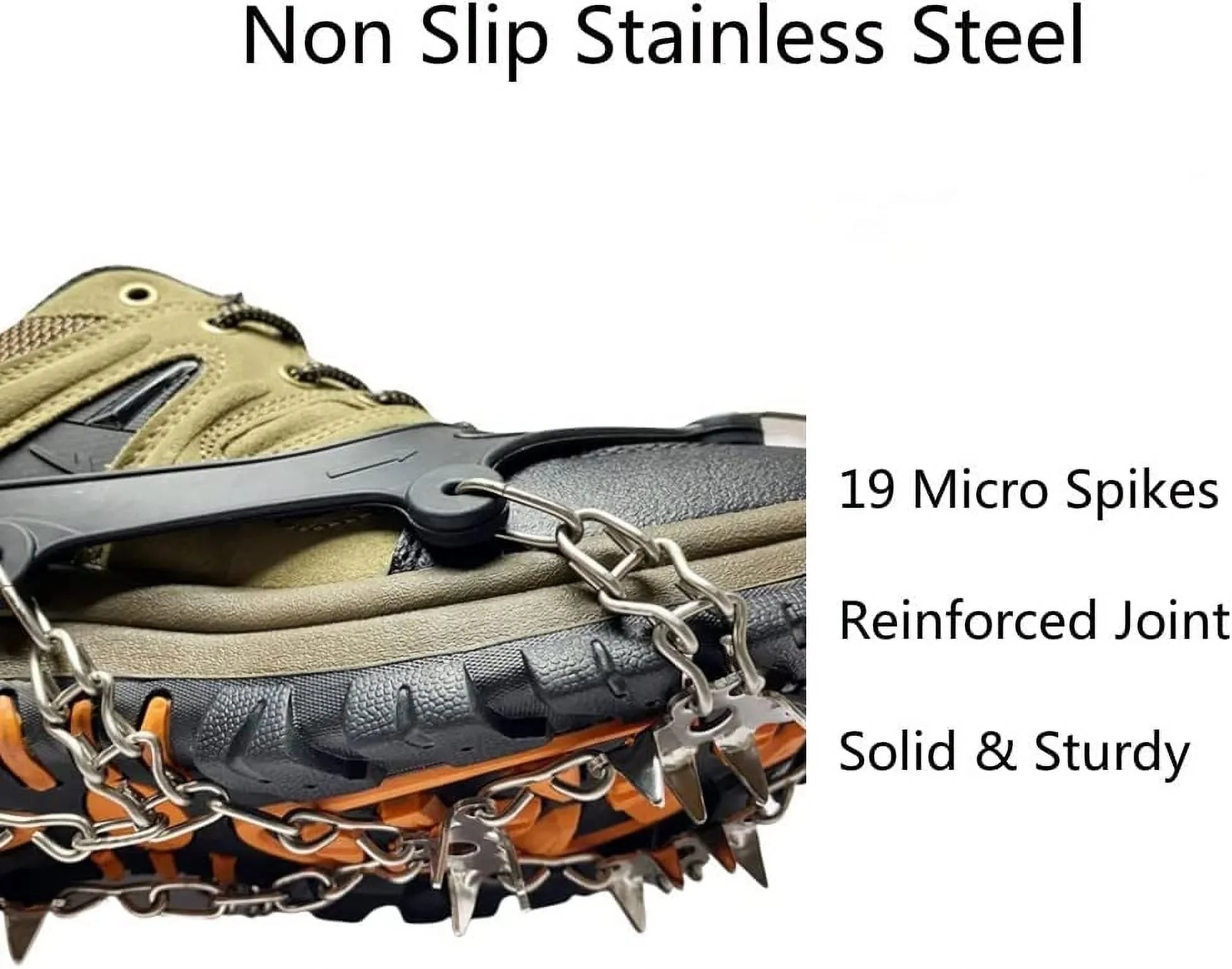 Boots Spikes Non Ice Steel Shoes, and Traction Slip Walking Cleats Crampons & Chains Micro Ice Walk Climbing, Fishing, Ice Hiking, for Shoe Snow Hiking Grips, Boot Stainless for