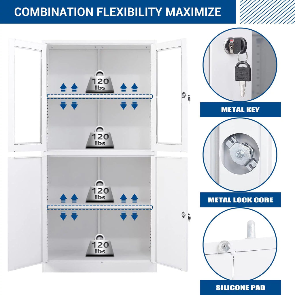 STANI Glass Office for with Steel Metal Doors Tool Assembly Cabinets Storage Cabinet Storage 71" Required Office,Home,- Locker,Locking