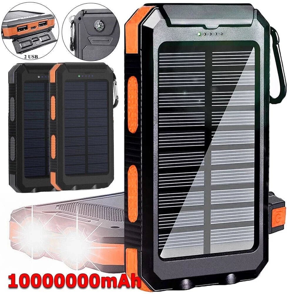 Charger Cell Solar USB Power Bank 10000000mAh Portable Phone, for Black. Super