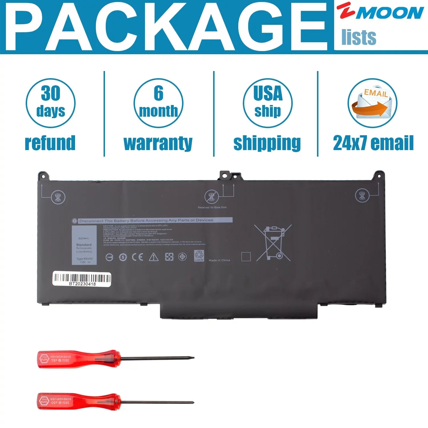 2 7300 Black, Battery MXV9V P99G Inspiron in P97G 7400 P100G Dell Laptop 1 for P96G 5300 5310 7306 Latitude 7300
