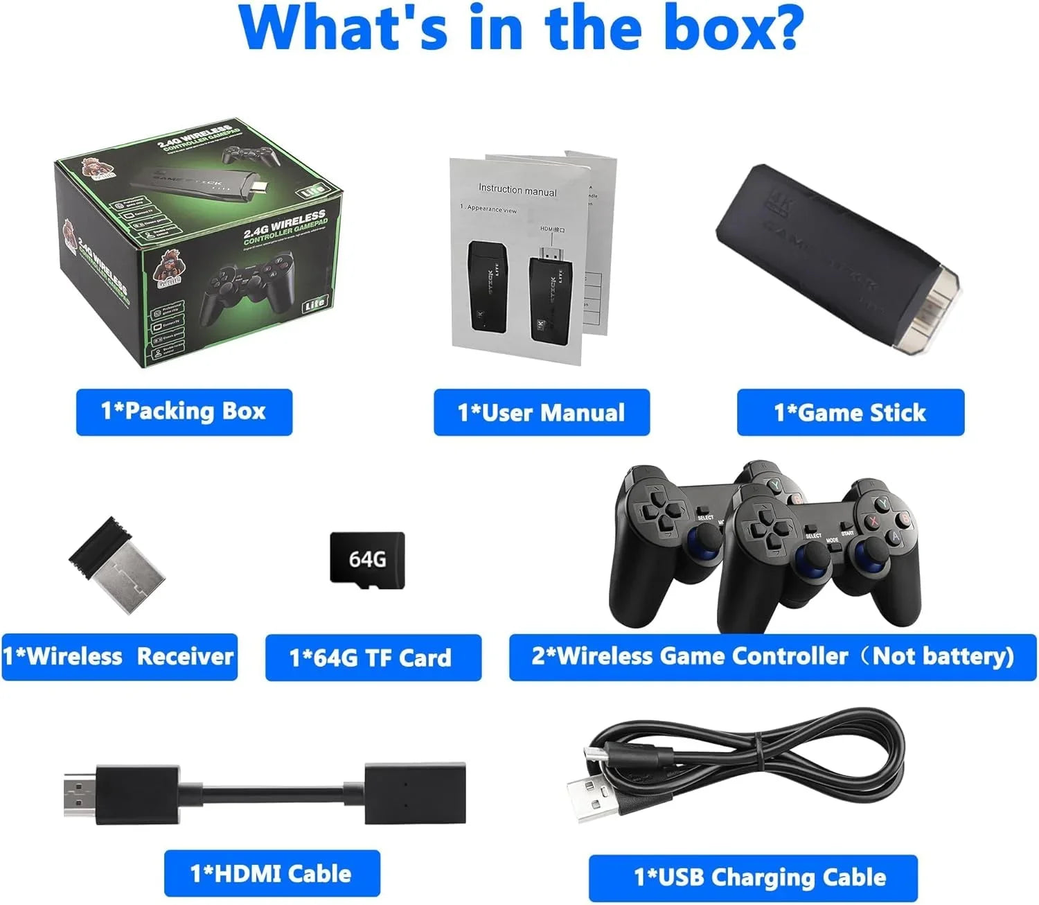 Stick 4K Play Retro Plug Video Game Output Stick,Wireless Game 2.4GHz in Emulators, Game with Console Retro Games, Wireless HD Built 9 and (64G) Controllers 10000+