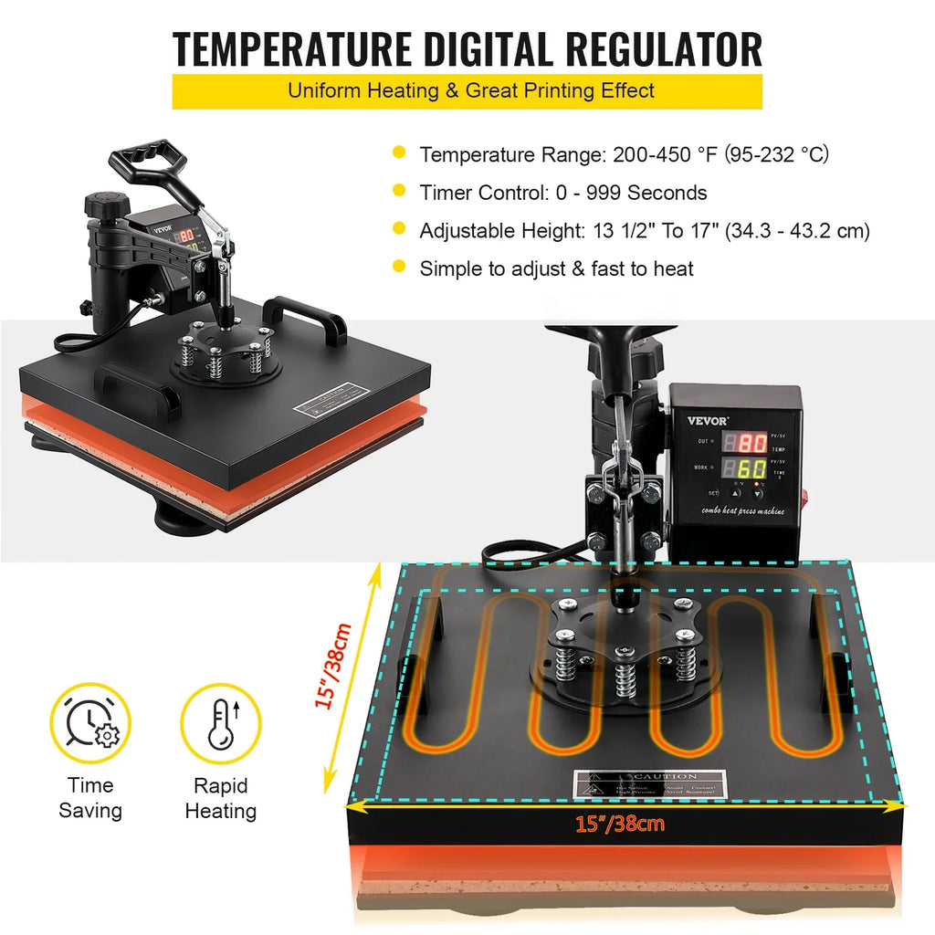 1 Press Dual Transfer Digital Heat Rotation Away 360 Machine Degree VEVOR LED Sublimation Multifunctional Combo Swing 8 15"x15" Display Heat Machine in