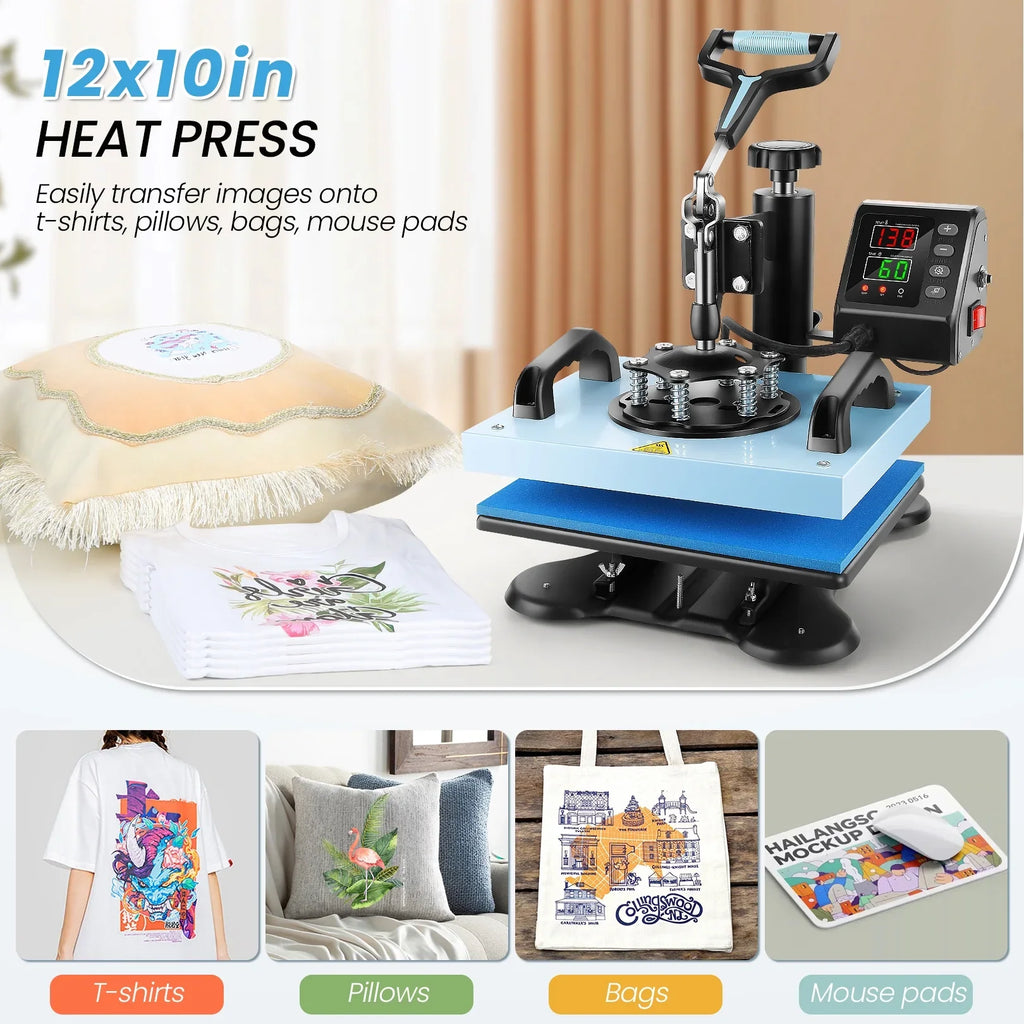 Printing Digital Degree 360 Transfer Sublimation, Away Precise Machine with T-shirts, Qhomic DIY Machine Control LCD Bags, Printing Heat 12x10in Swivel Tote Press Heat Mats for Transfer