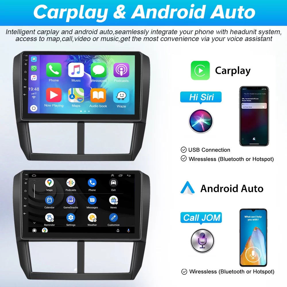 Stereo Wireless Hifi, 13 Backup 9'' Carplay Forester Bluetooth AHD 2008-2012 Podofo Camera Android Android Radio WIFI for Subaru 2+64G GPS Auto Touchscreen Car FM