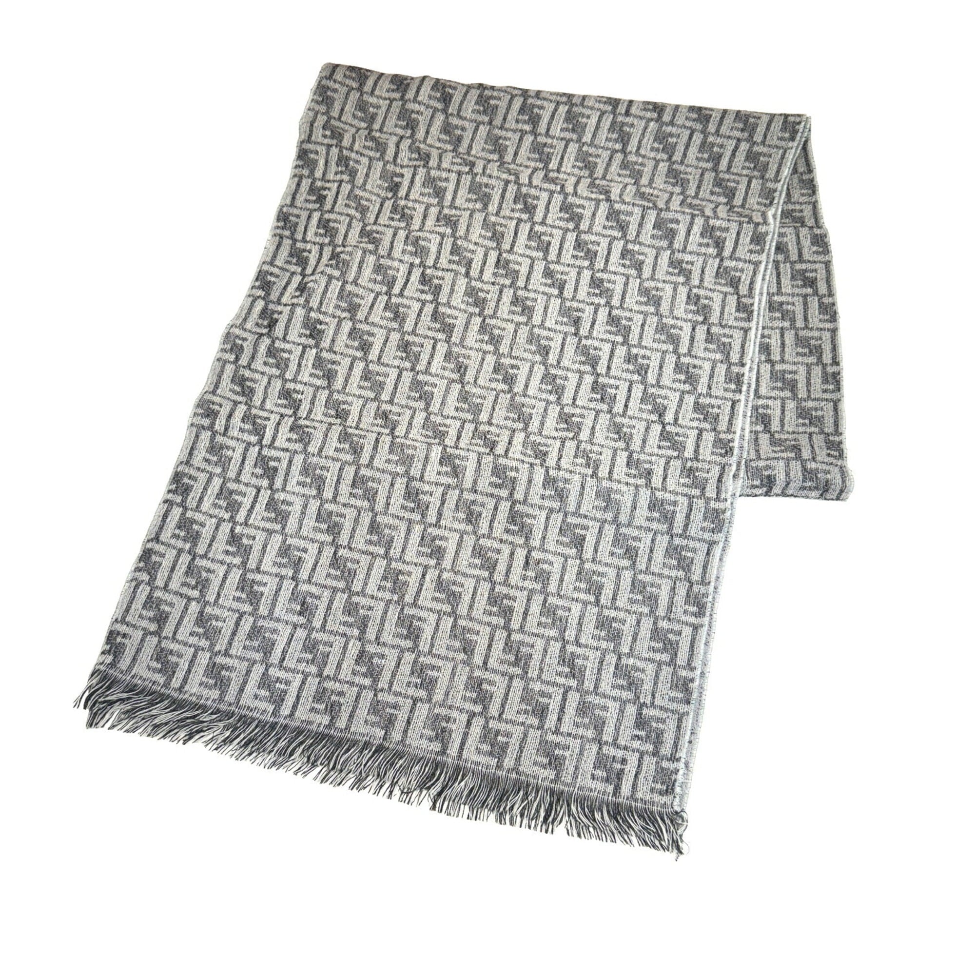 Stole Pattern Men's Muffler Gray Pre-Owned Women's New) FENDI Wool Zucca (Like FF