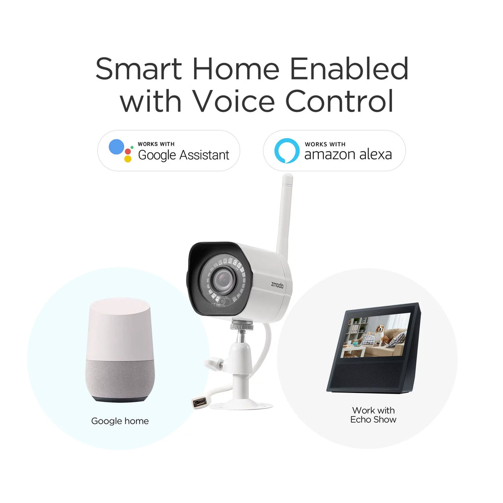 '- Pack) (Supports 2.4Ghz Vision IP Camera (3 WiFi) System Cameras Only HD Full with Smart Assistant Night Google Wireless Security WiFi Zmodo Outdoor Works with