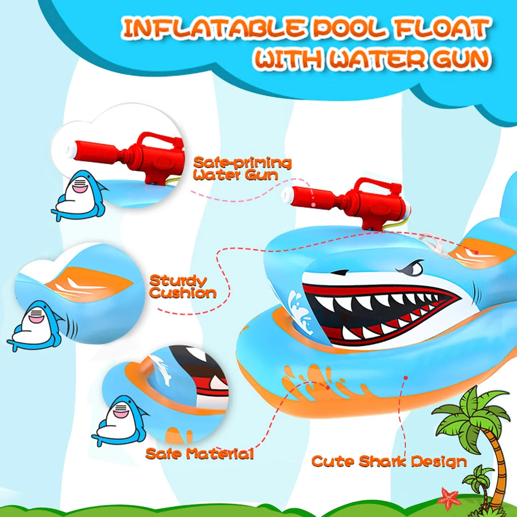 Waterpistol Pool Pool Ride-on with Girls Game Kid for Age Pool Floats 3-12 Boys for Kids,Shark Toys