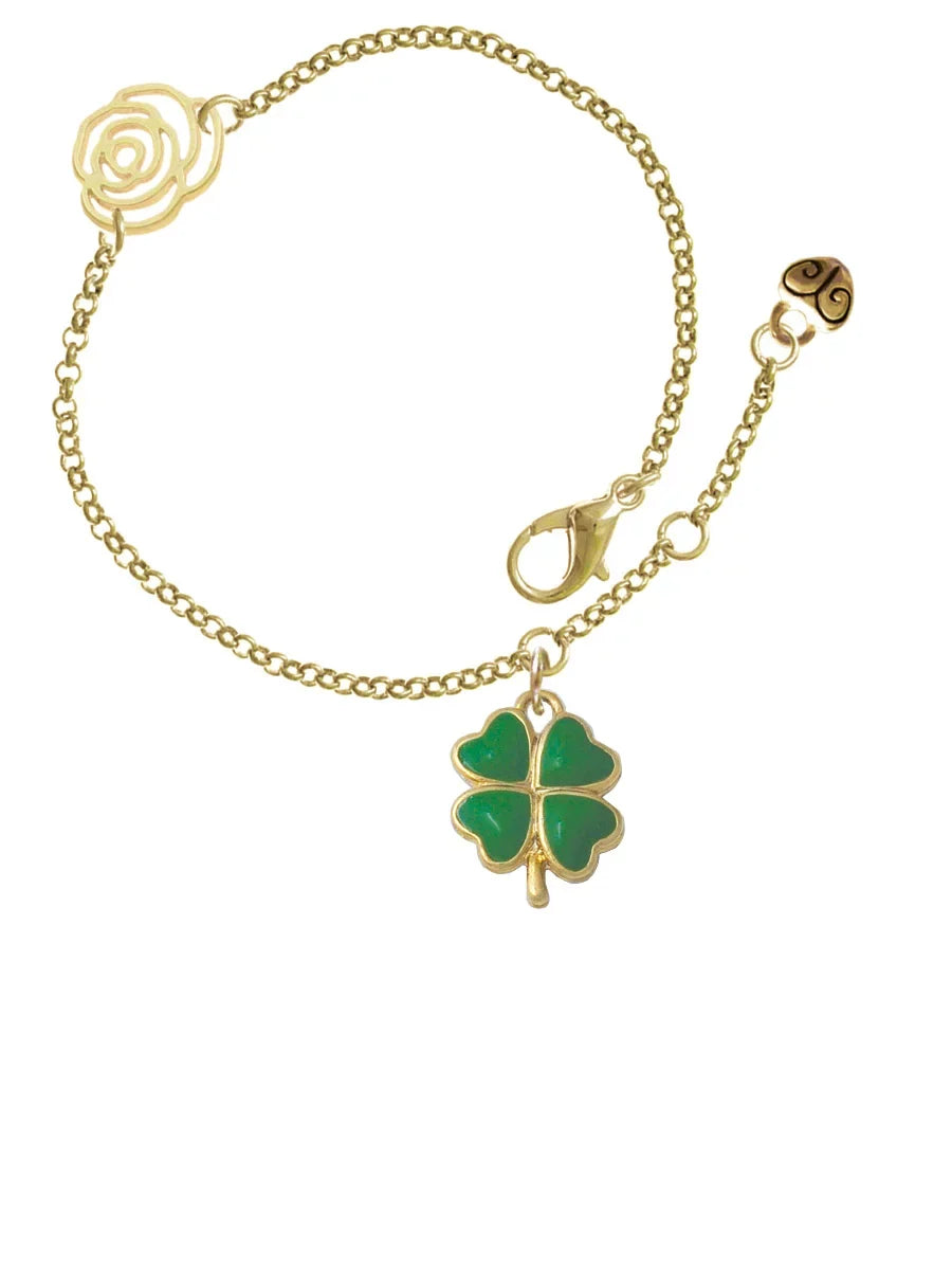 Jewelry Lucky Green Link Clover 6.25"+1.75" Chain Opaque Goldtone Bracelet, Delight Leaf Four Extender Rose Gold-tone