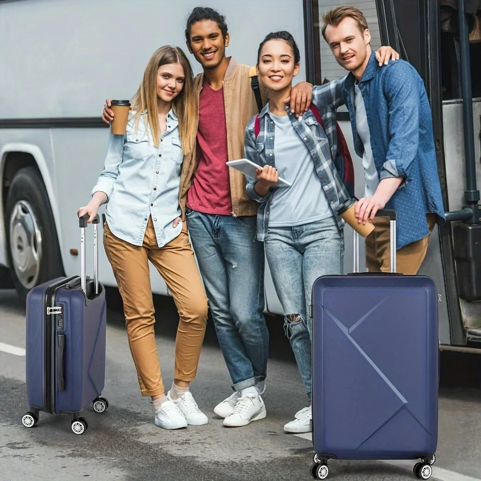20-Inch Business, Blue Wheels Scratch-Resistant Surface, Travel Carry-On Four Spinner Hardside Inch Luggage 20 Suitcase And With For - Lock