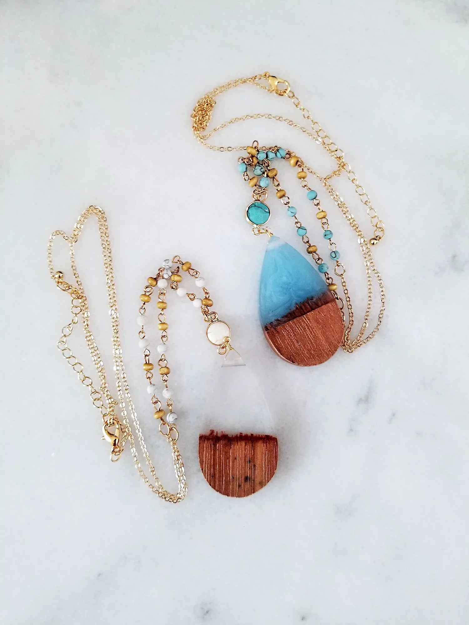 Clear Wood Beaded Box Anniversary | Resin Pendant Wood Boutique Blue Gift Chain Necklace Inc Tenes Women, for