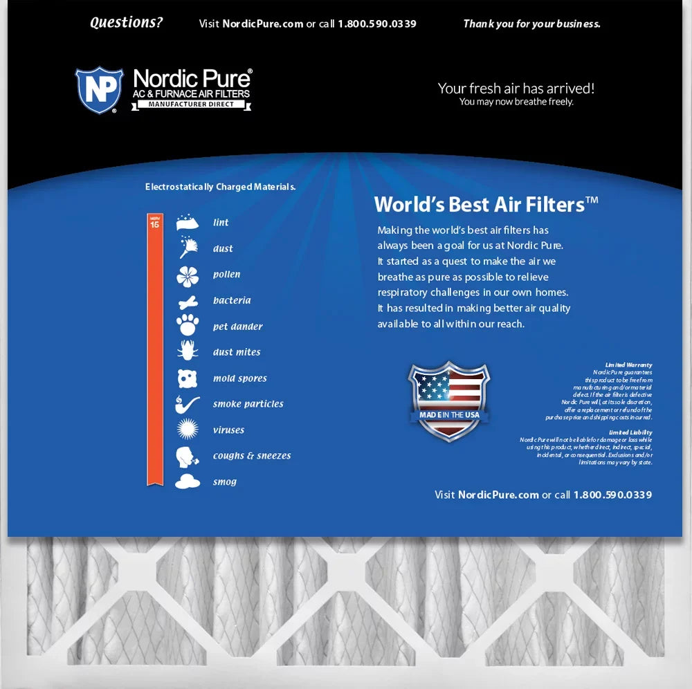 (3 Pleated 15 Nordic Pack 20x20x4 2 Air Pure Filters 5/8) MERV