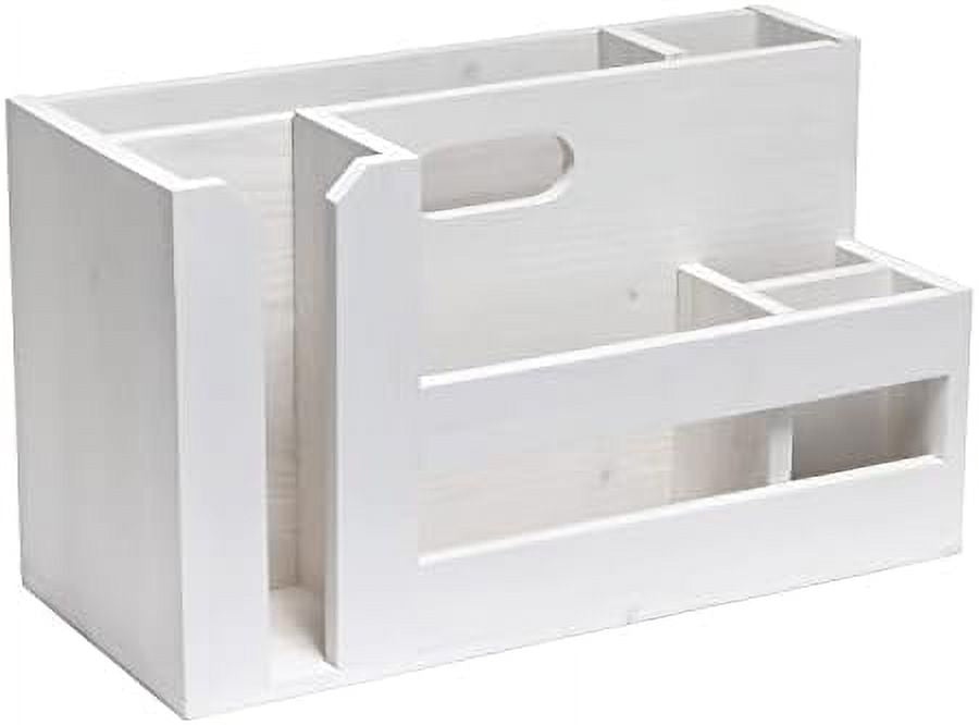 Pantry Events Picnic, Breakfast & BBQ Condiment Handle W Cutout Compartments Kitchen For Picks Flatware Wooden Utensils & Farmhouse Caddy Wash Organizer D¨¦cor Countertop Wht