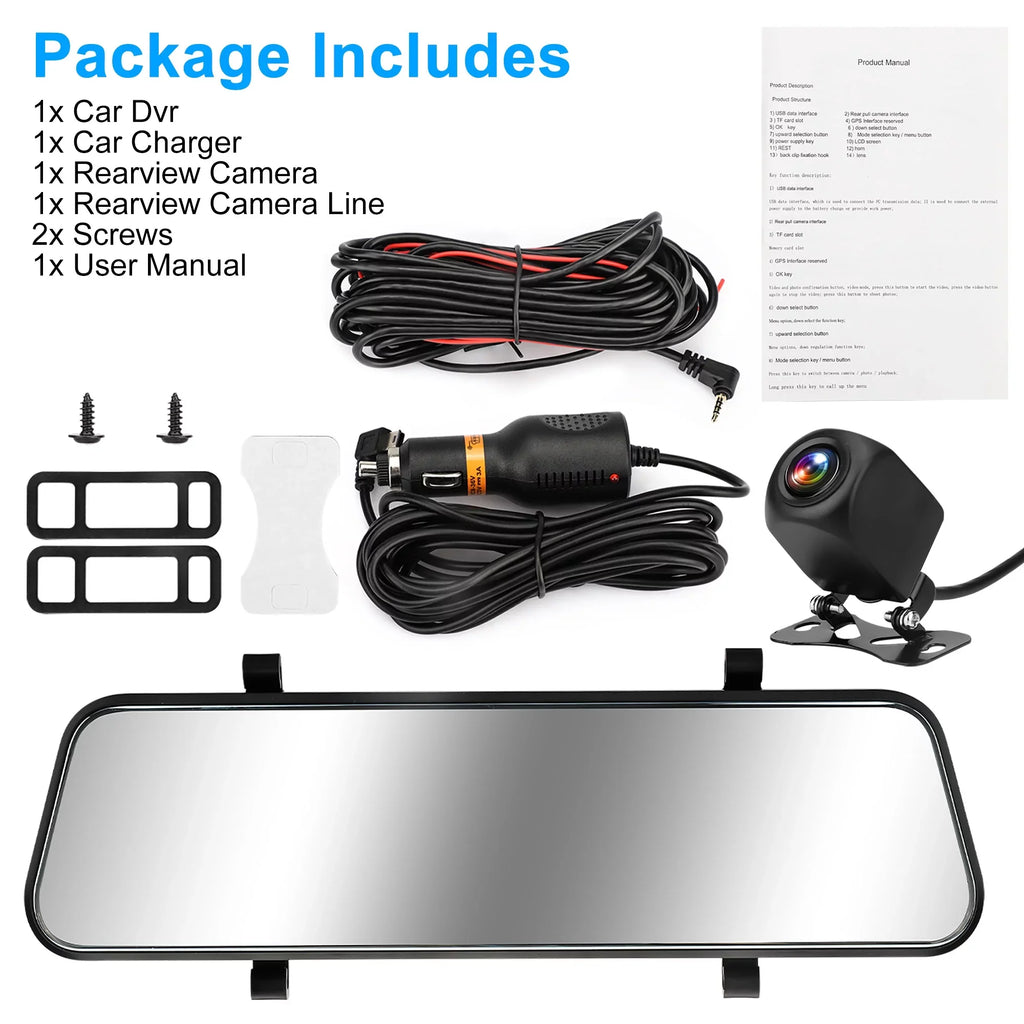 Cam Dash Car IPS View Recorder Vision, Touch TSV G-Sensor, Camera, 1080P Screen Camera, Mirror Dual Rear Night Backup Driving with