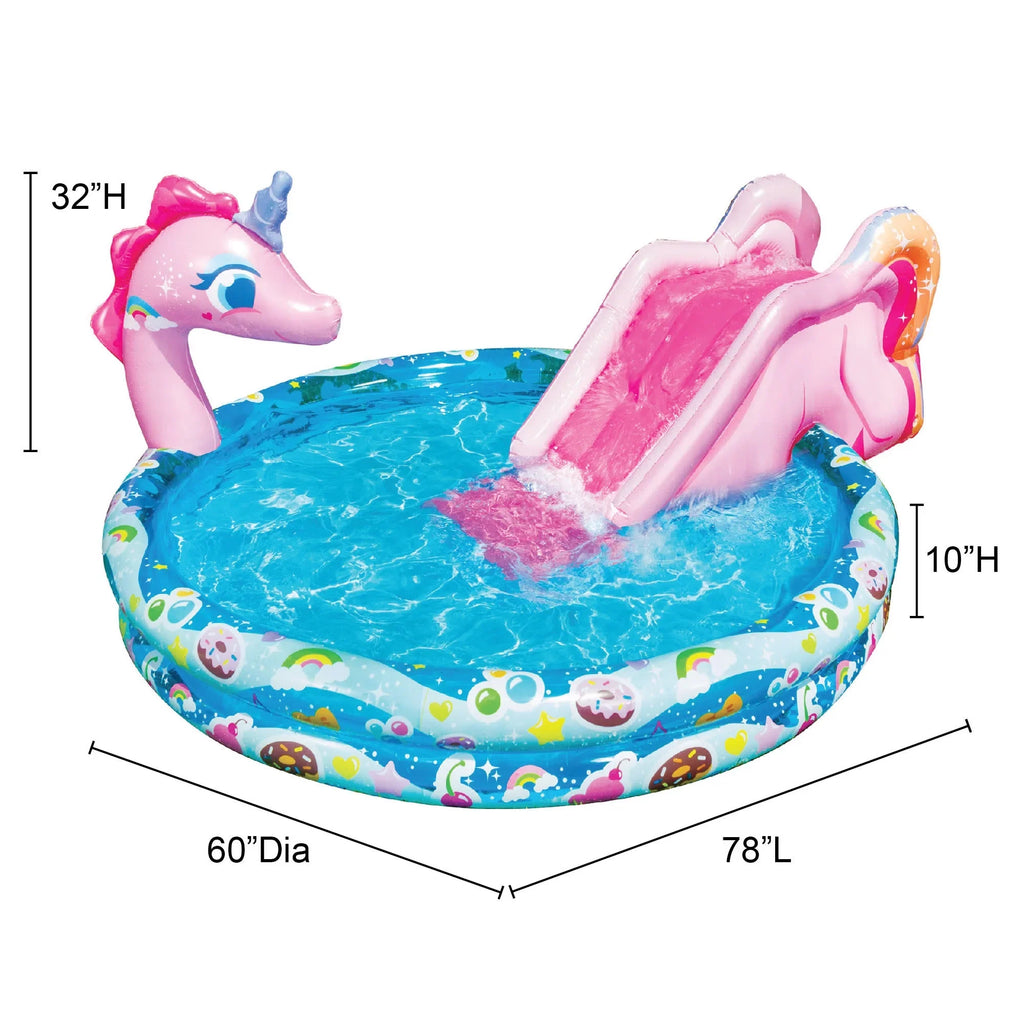 Pool, Width: Outdoor in, in, Backyard Length: Splash 78 Unicorn 'N Toy Slide Spray in, Height: Inflatable Water Banzai Splash 60 32