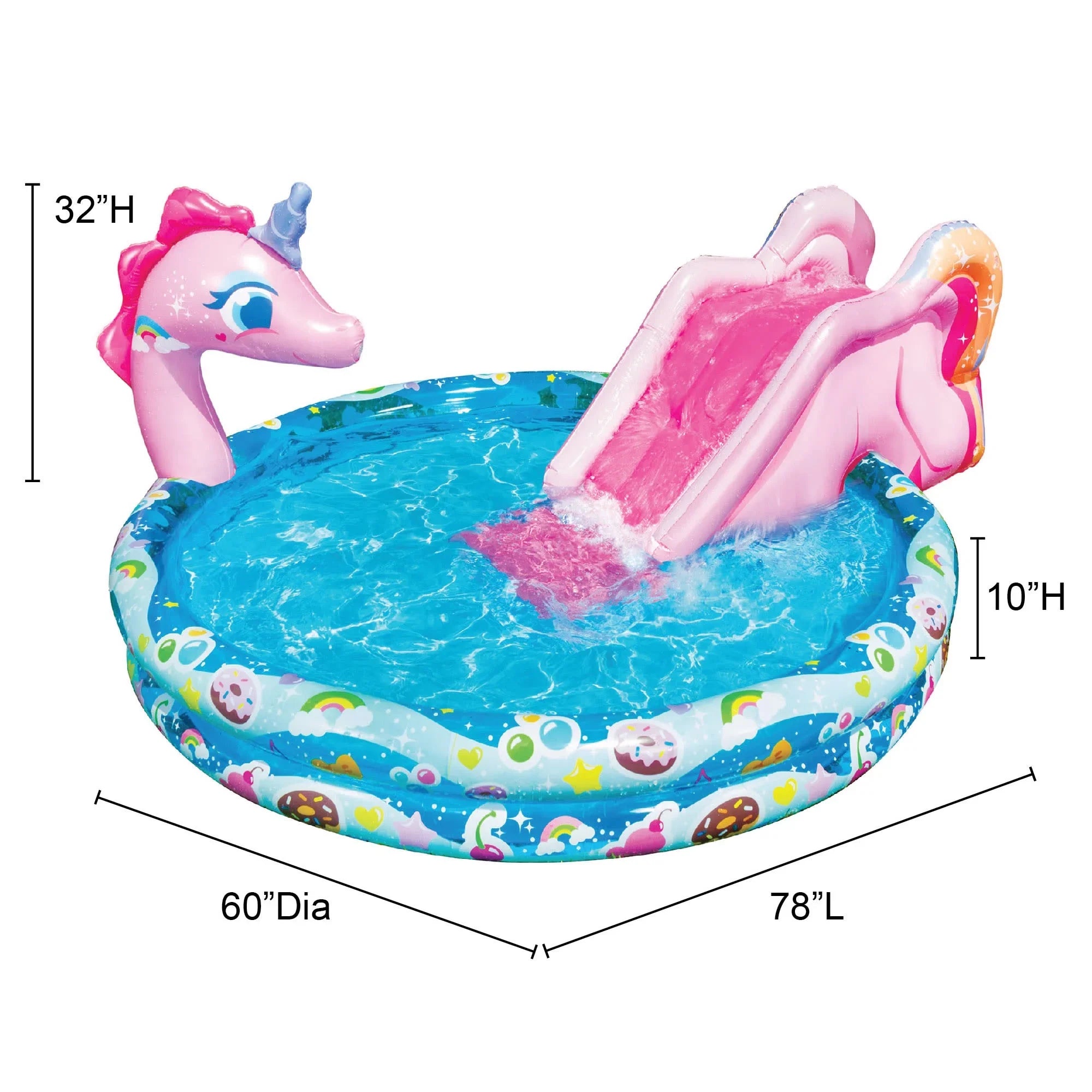 Pool, Width: Outdoor in, in, Backyard Length: Splash 78 Unicorn 'N Toy Slide Spray in, Height: Inflatable Water Banzai Splash 60 32