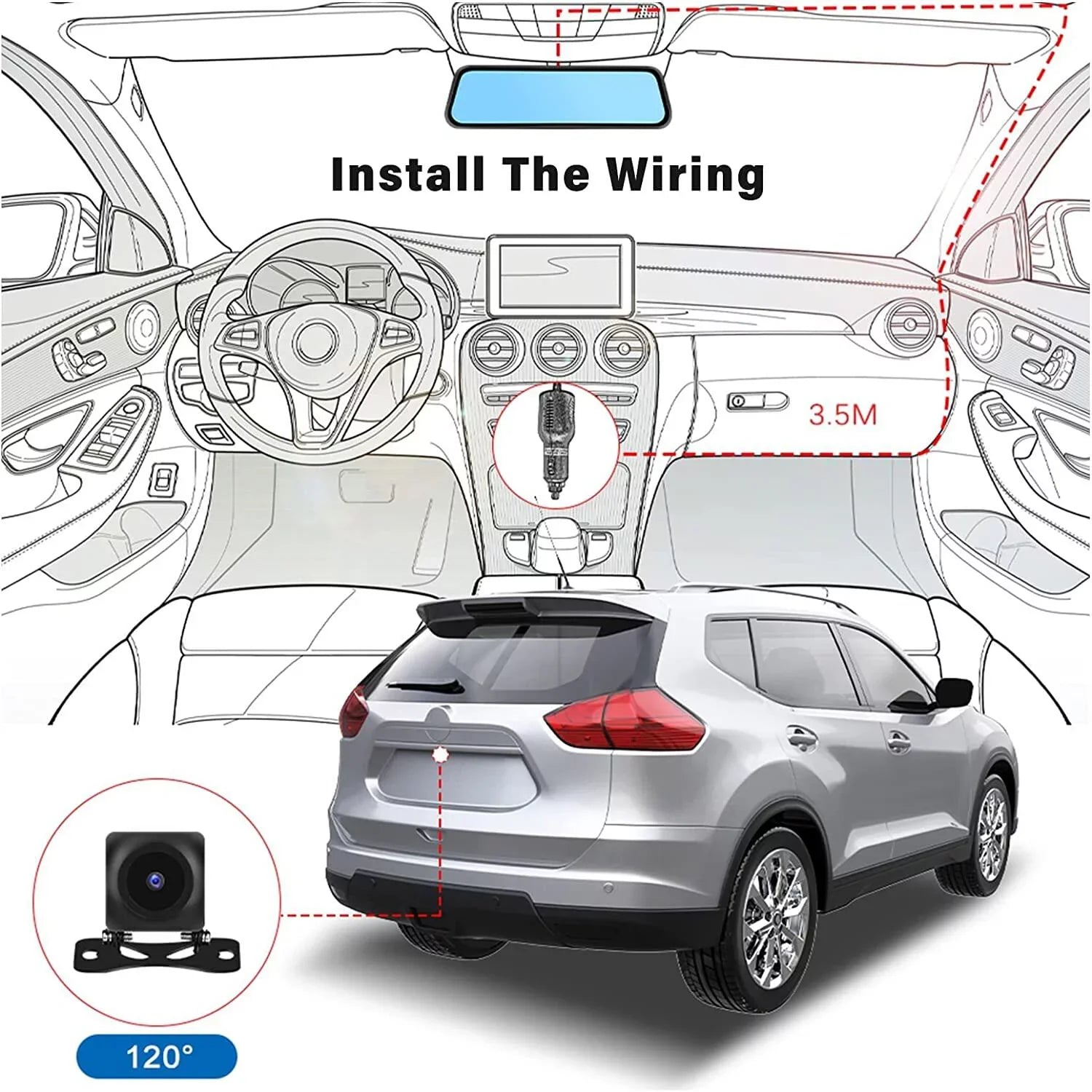 Podofo Card Cameras Dash Touch Mirror Car and Cam Rear View Night Parking Screen Dual Monitoring,with 9.66" for Vision Front Vehicles 32GB