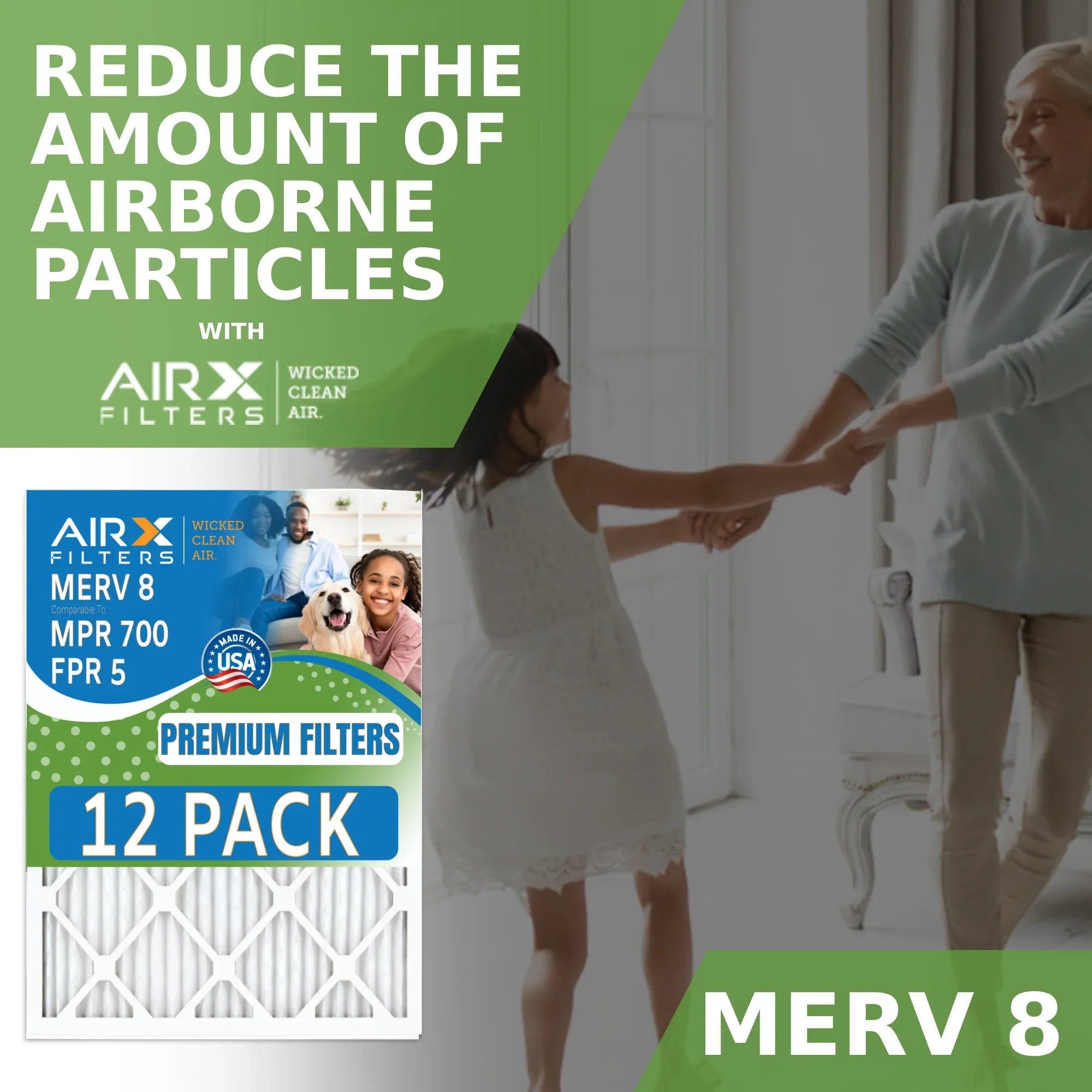 WICKED 700 AIR. AIRX FPR by MPR Filters Made Rating, 12x12x1 & FILTERS USA Pack - Filter in Air CLEAN MERV 12 8 Comparable Furnace 5 of to