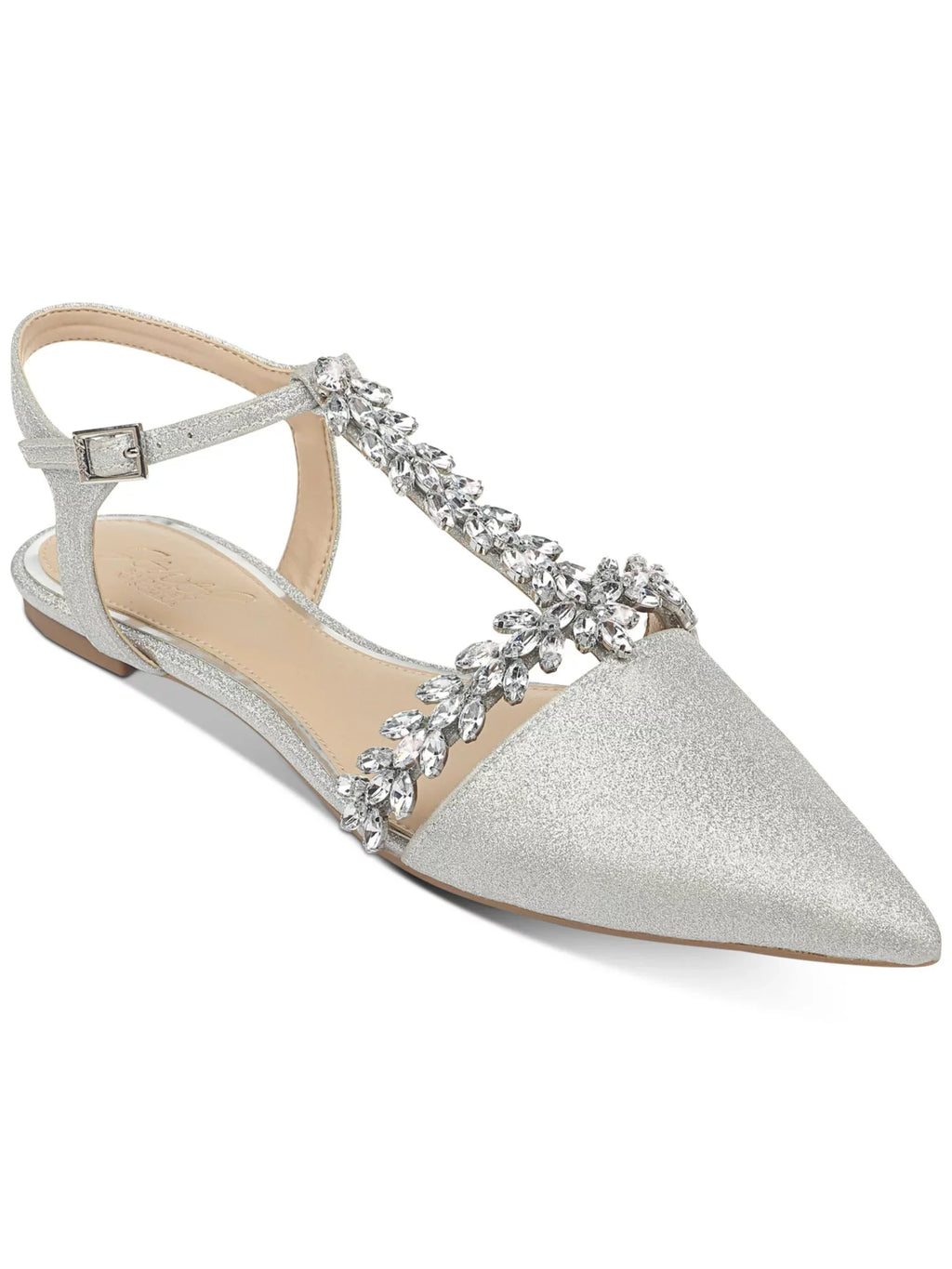 Rhinestone Block Dress Rae Silver Embellished Silver Glitter Womens Toe T-Strap JEWEL M Chunk Adjustable 6.5 Pointed Buckle Shoes Heel MISCHKA Strap BADGLEY