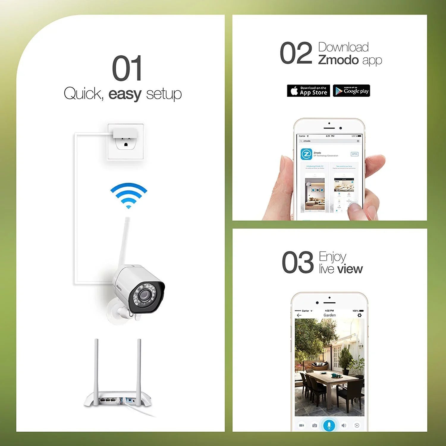 '- Pack) (Supports 2.4Ghz Vision IP Camera (3 WiFi) System Cameras Only HD Full with Smart Assistant Night Google Wireless Security WiFi Zmodo Outdoor Works with
