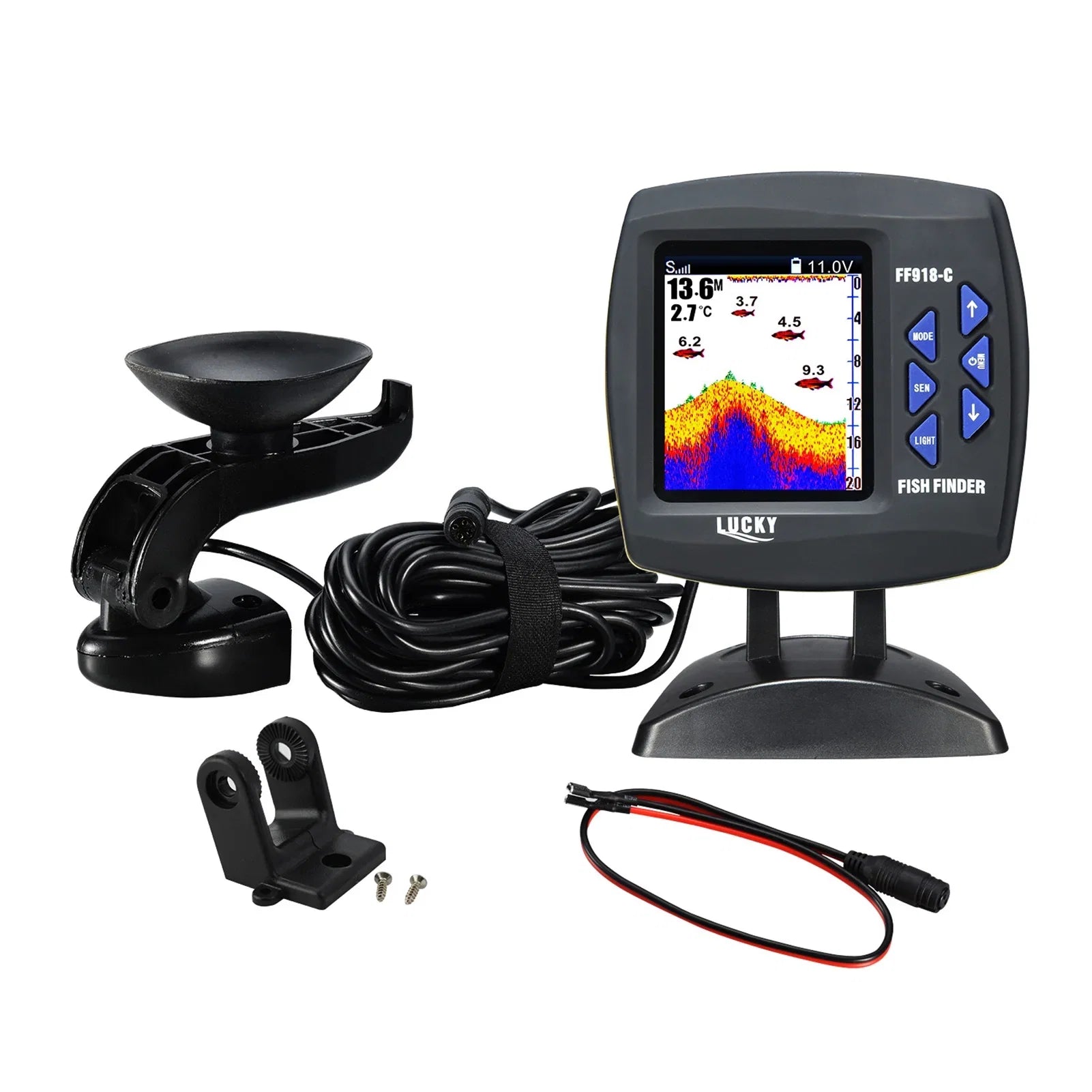 Finder Fishfinder Underwater Tomshoo Fishfinder Fish Transducer Locator Boat 45 LCD Monitor Underwater Wired Fish Fish Sensor Finder Detector Waterproof Degrees Fishing Portable Fish