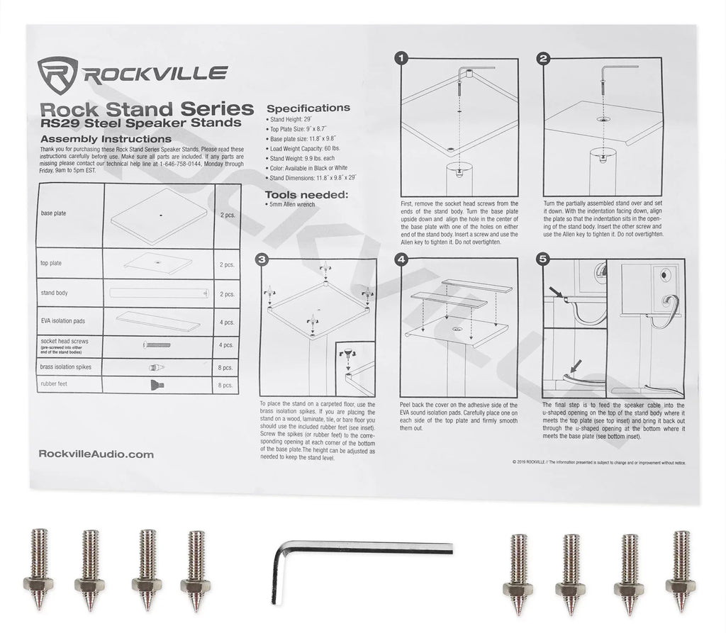 White Stands Rockville in Recording Steel Monitor Studio 29" RS29W Pair Studio