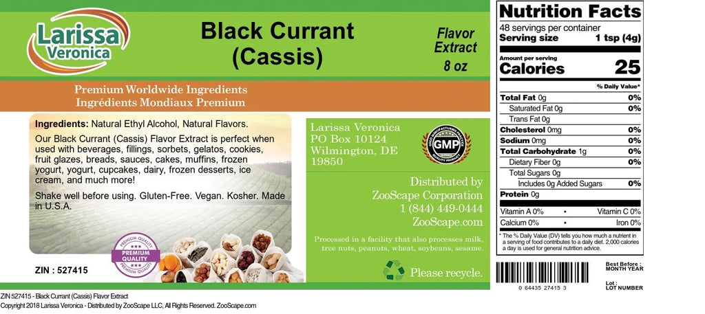 1-Pack, Black oz, (Black Zin: Larissa 527415) Veronica Currant Currant Flavor (Cassis), (Cassis) 8 Extract,