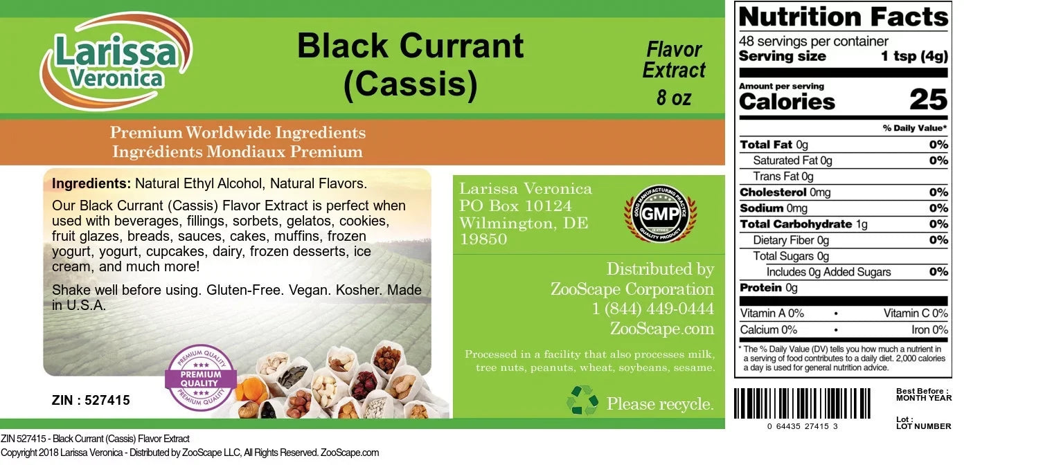 1-Pack, Black oz, (Black Zin: Larissa 527415) Veronica Currant Currant Flavor (Cassis), (Cassis) 8 Extract,