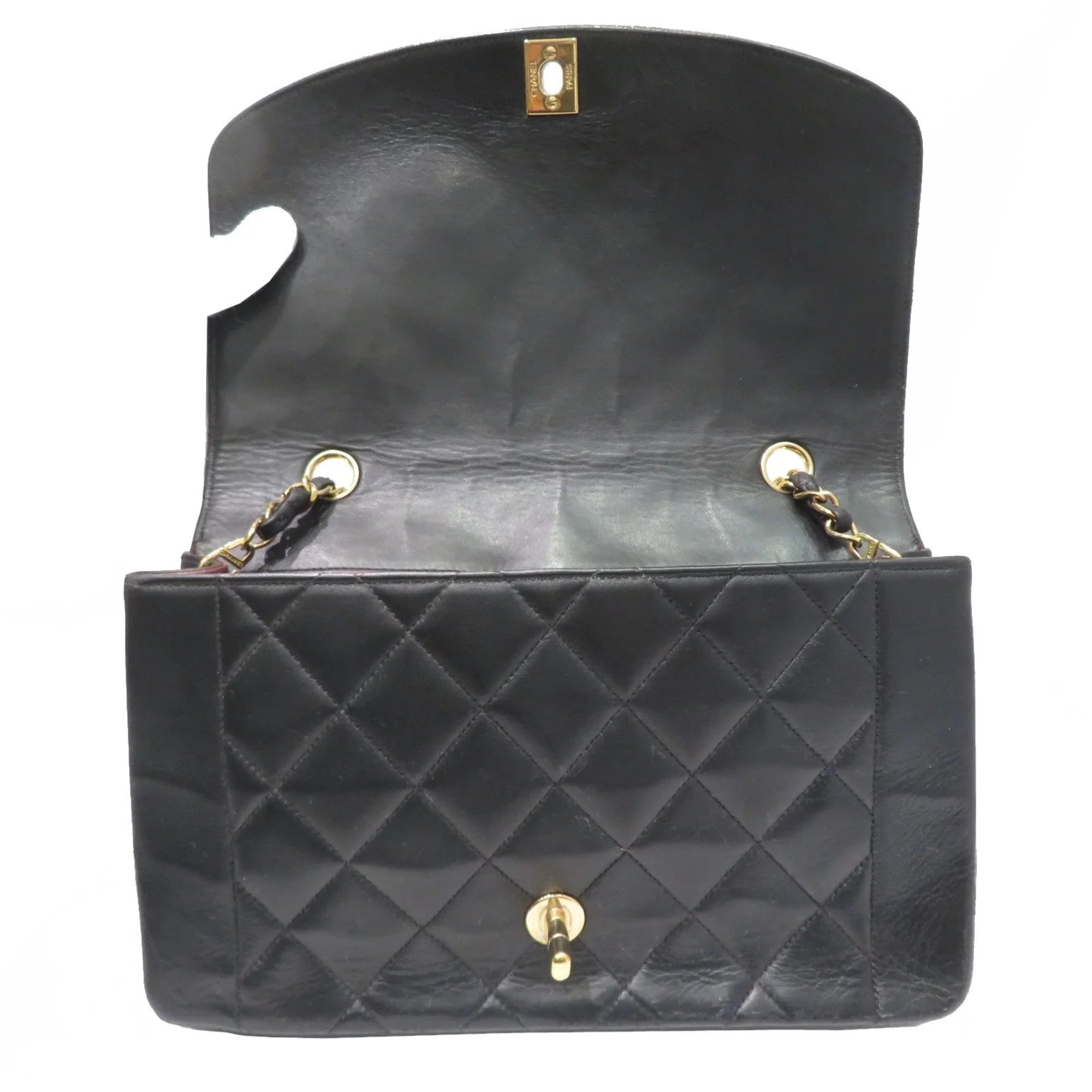 Black Lambskin Chain (Fair) Bag CHANEL Diana Women's Pre-Owned Matelasse Shoulder Chanel Men's