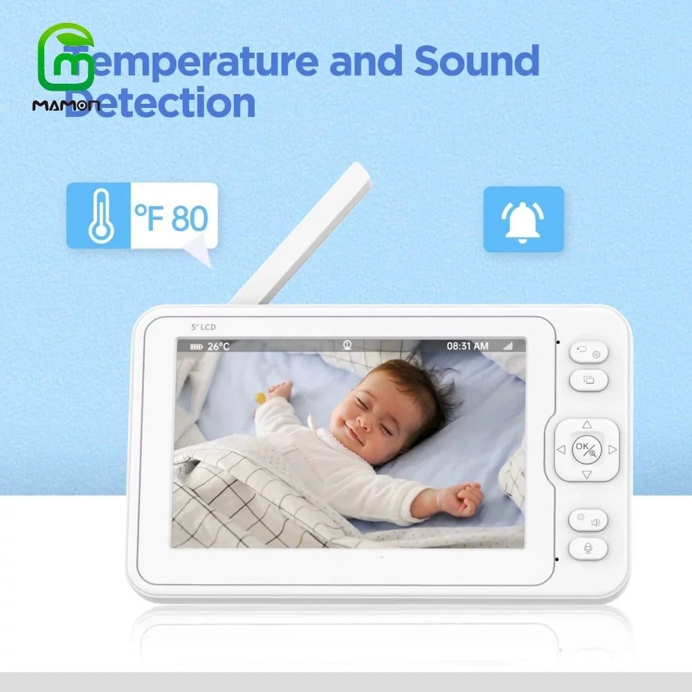 Display 1080P Capacity MAMON 5" with Remote Battery Monitor Two Audio Way Large HD Talk and Video Camera Baby PTZ
