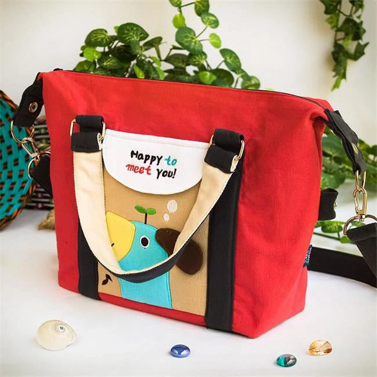 x Bag Shoulder Applique BE-23-RED Bag Red Embroidered in. 9.6 Travel x - Puppy Duffle 9.3 4.1 Tote & Blue Bag
