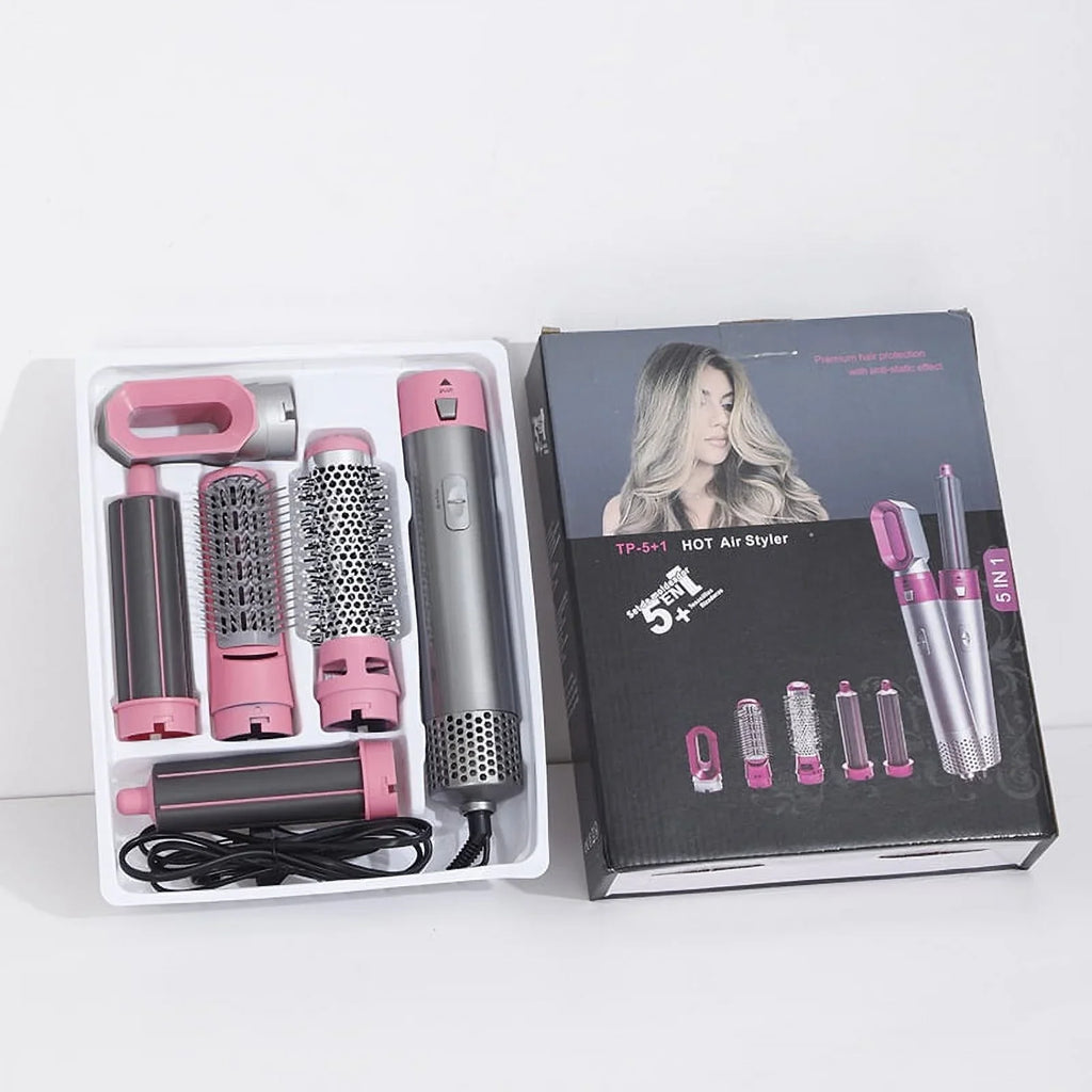 Negative Straightening Automatic Brush Heads Pink Electric Styling, Styler Dryer - Brush Curling Hair Dryer for Blow 5-in-1 Hair and with Detachable Ionic Brush - Color: