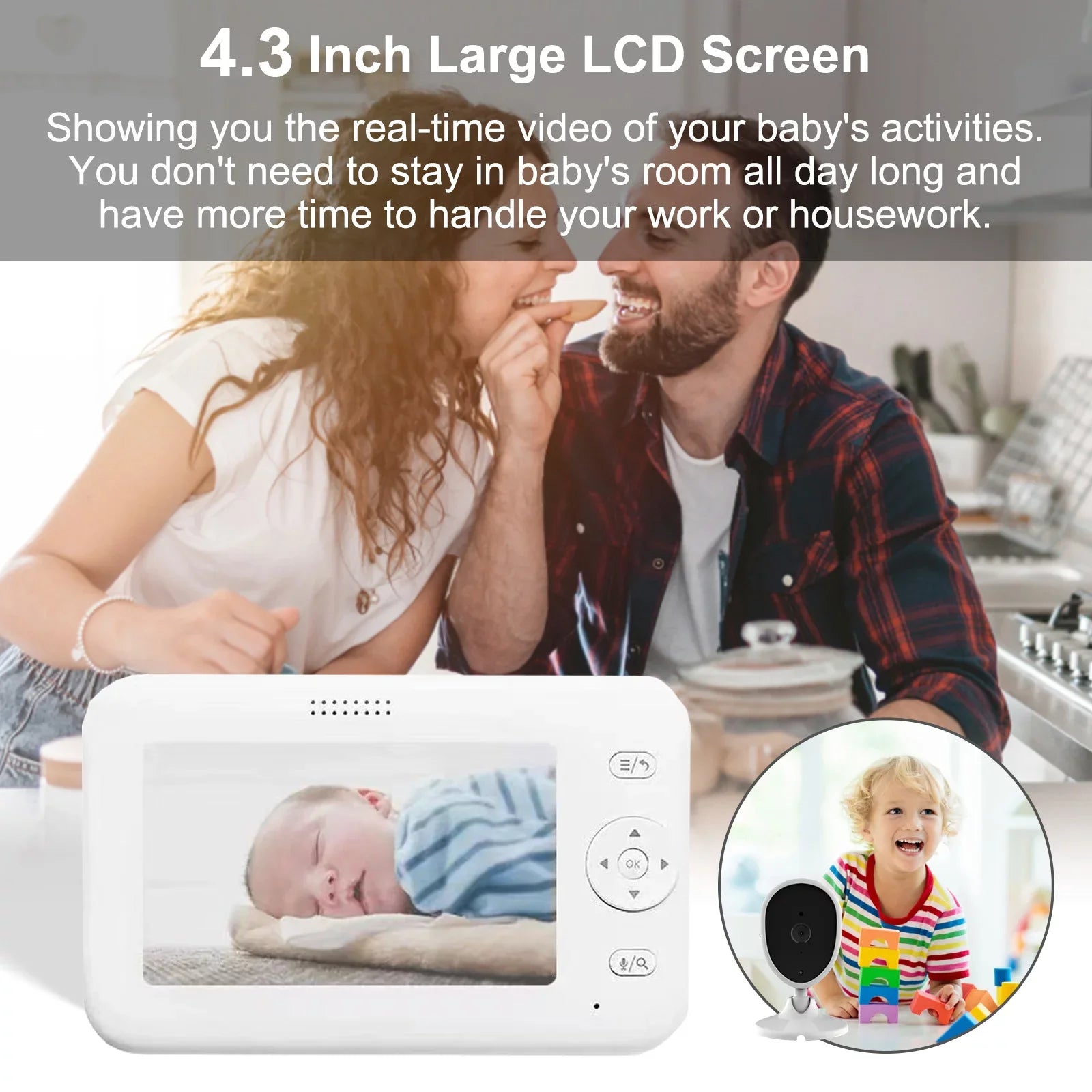 LCD IR Inch Motion Detection Built-in Monitor Video for Wireless Monitor TFT Room with Functions Screen Detection Arealer 4.3 Lullabies Monitor
