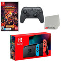 Neon Blue Wireless Hero Screen and Edition Switch & Extra Red Dungeons Cleaning Cloth Controller, with Console Nintendo Minecraft