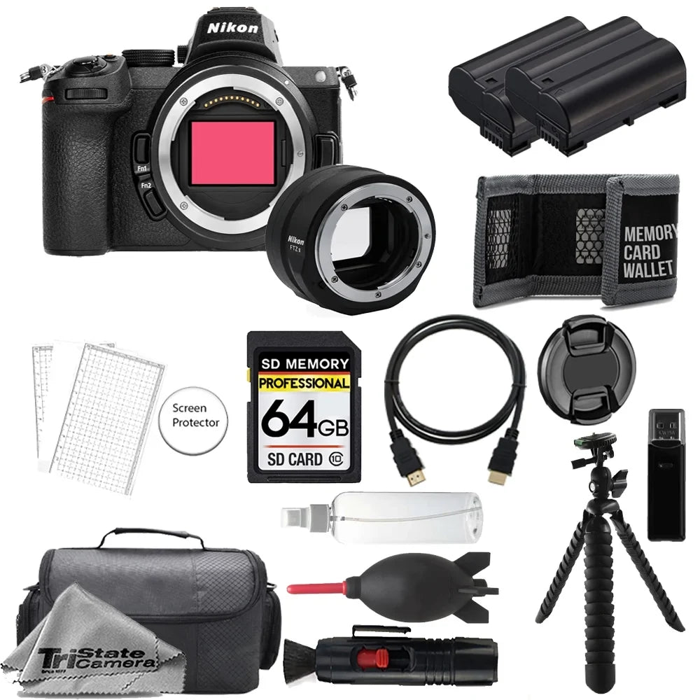 Z5 Camera 64GB Adapter+ Mirrorless FTZ Mount II Accessory Nikon (Body) Digital Kit Extra Battery+ Tripod- w/ +