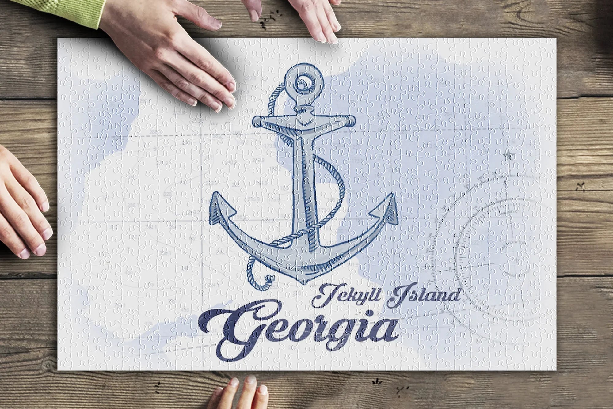 for Anchor, Island, Piece (19x27 inches, USA) and Puzzle in Icon Premium Jekyll Jigsaw Georgia, Adults Coastal Blue, Family, 500 Made