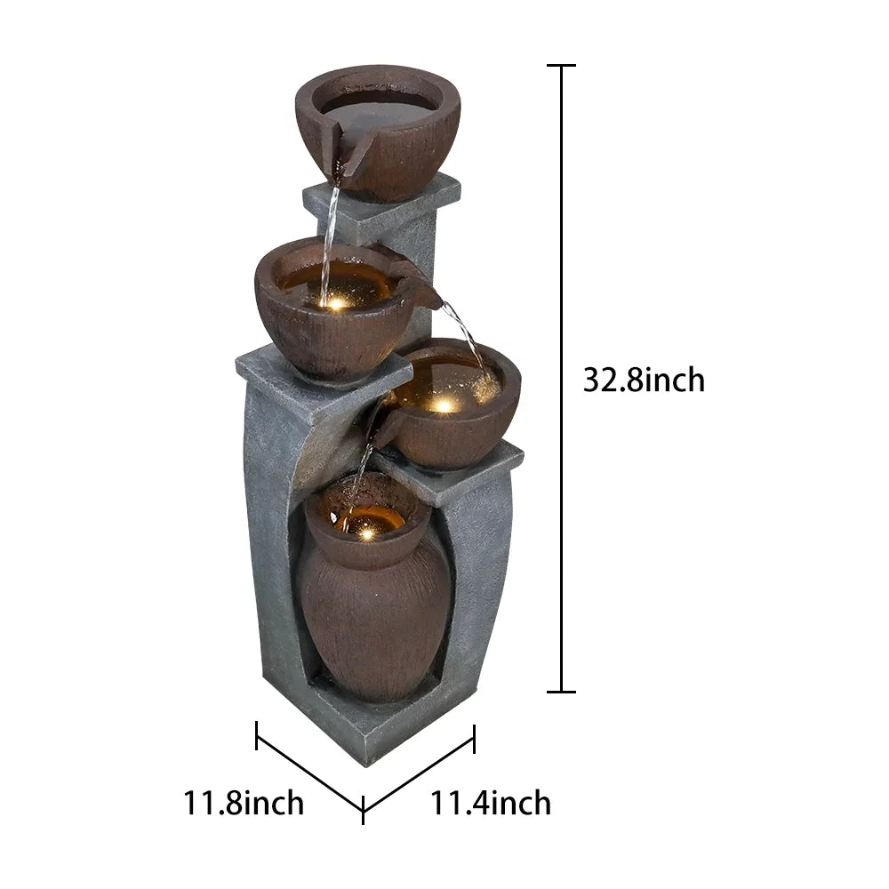 Modern with Decor 32.8''H Fountain Deck, and Home - Art Fountains 4-Tier Garden, Outdoor Light Porch, Garden Patio, Backyard Willwolf LED for Outdoor