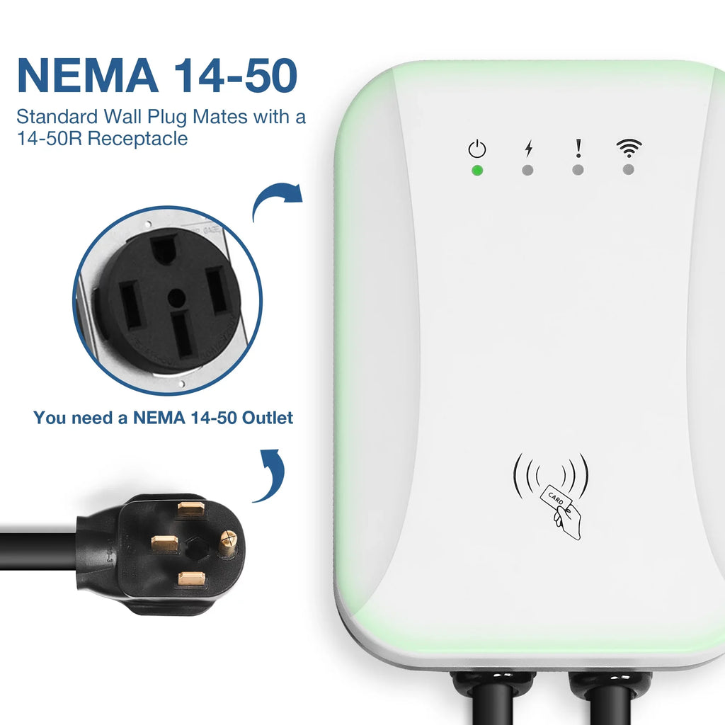 Standard with 14-50 Charging ft NEMA ) Cable, 25 EV Indoor/Outdoor Level Station (40 J1772 240 Volt 14-50 Electric Charger NEMA Vehicle Plug Car Charging Portable SAE Amp, Charger 2