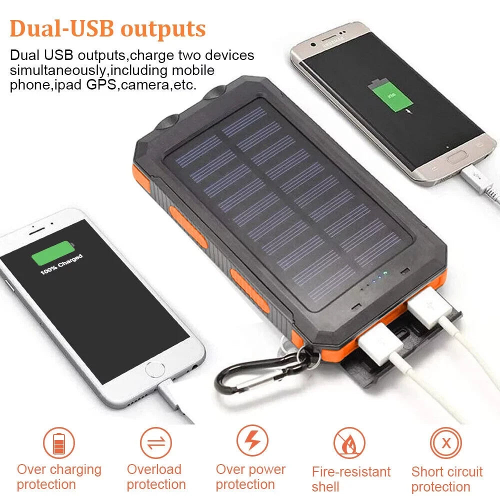 Charger Cell Solar USB Power Bank 10000000mAh Portable Phone, for Black. Super