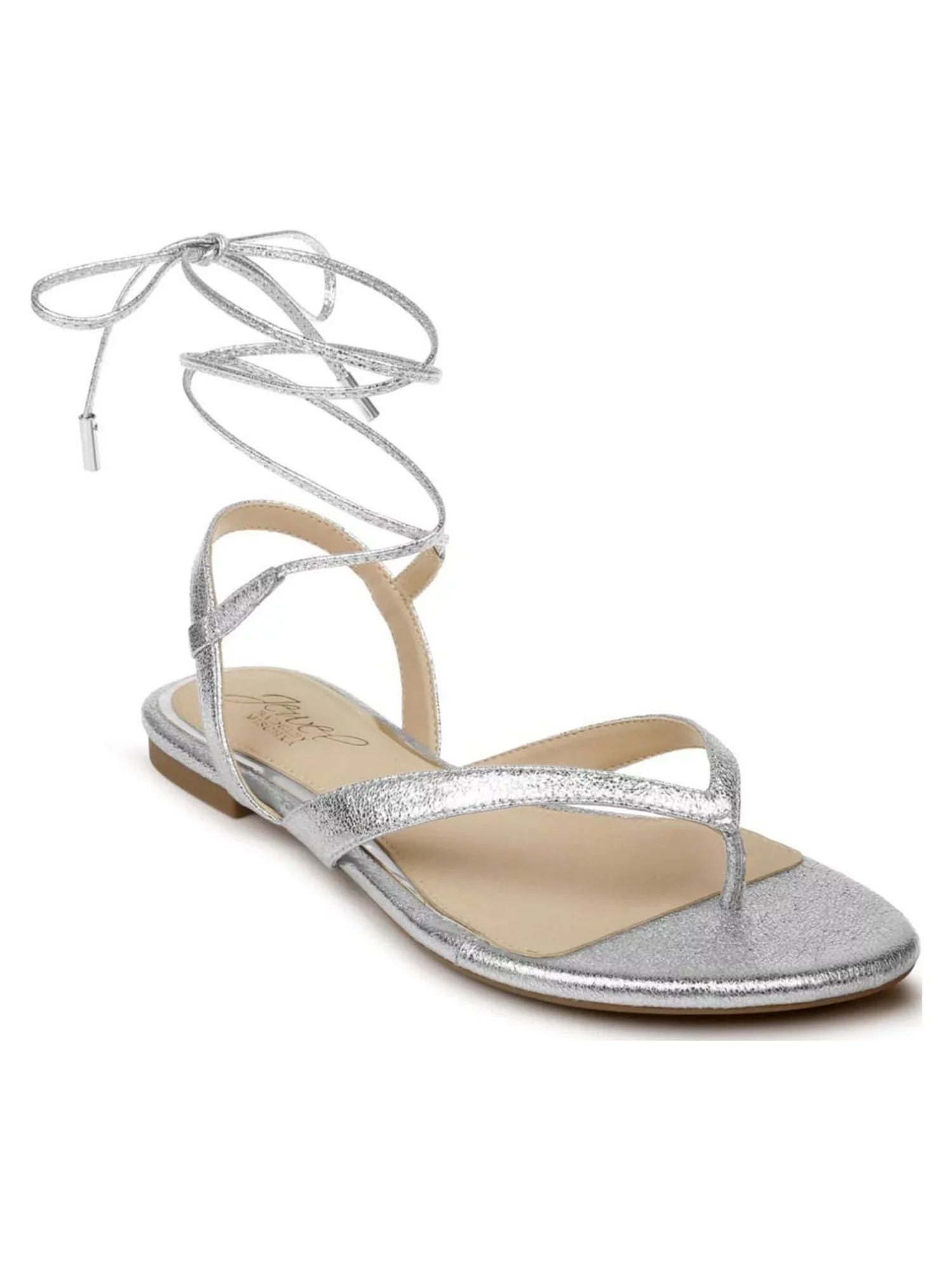 8 Ankle Strap Nolana MISCHKA Womens Silver Toe BADGLEY Lace-Up Dress Thong Padded Sandals Round