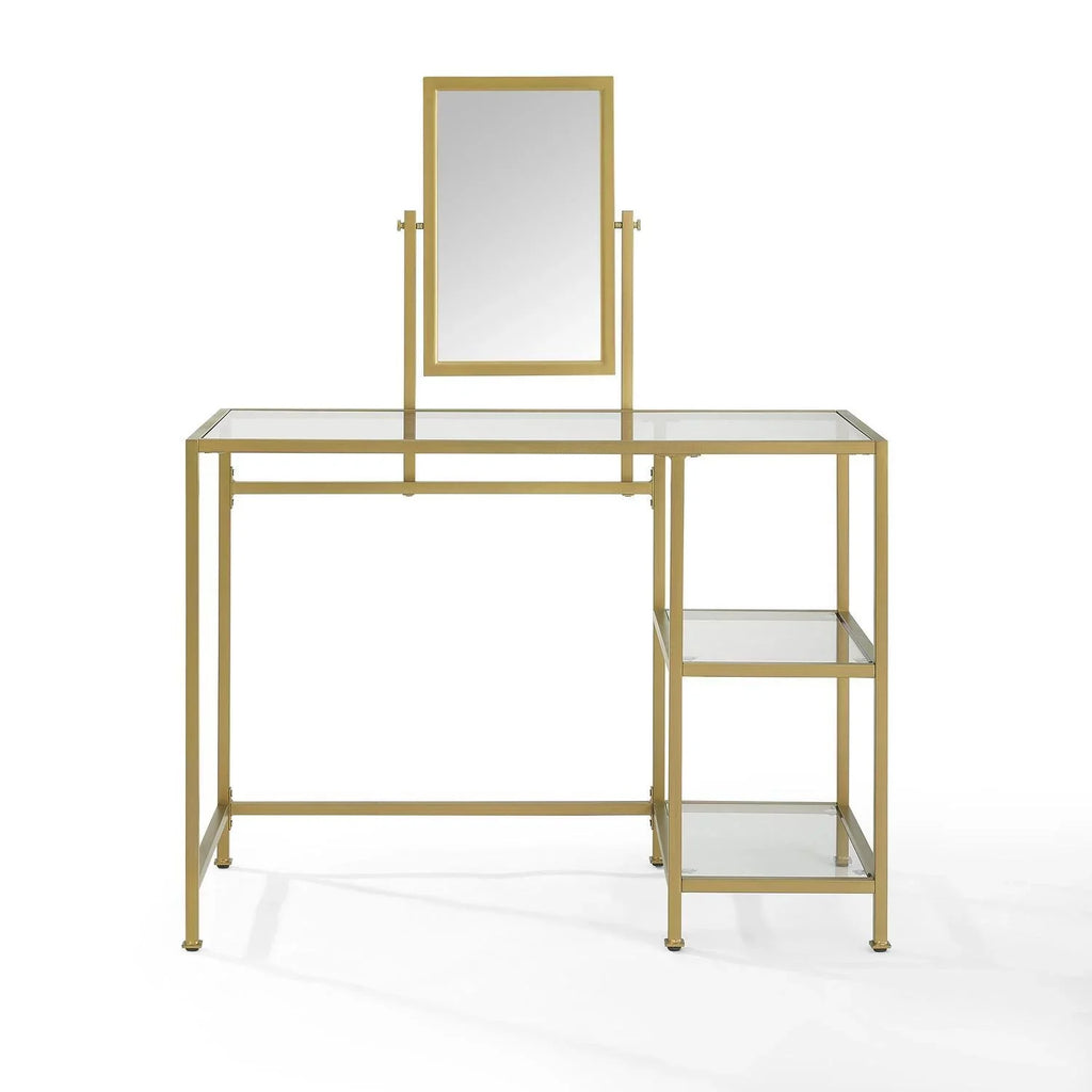 Desk/Mirror Aimee Crosley Soft Vanity Tempered 2-Piece Gold Furniture in Glass